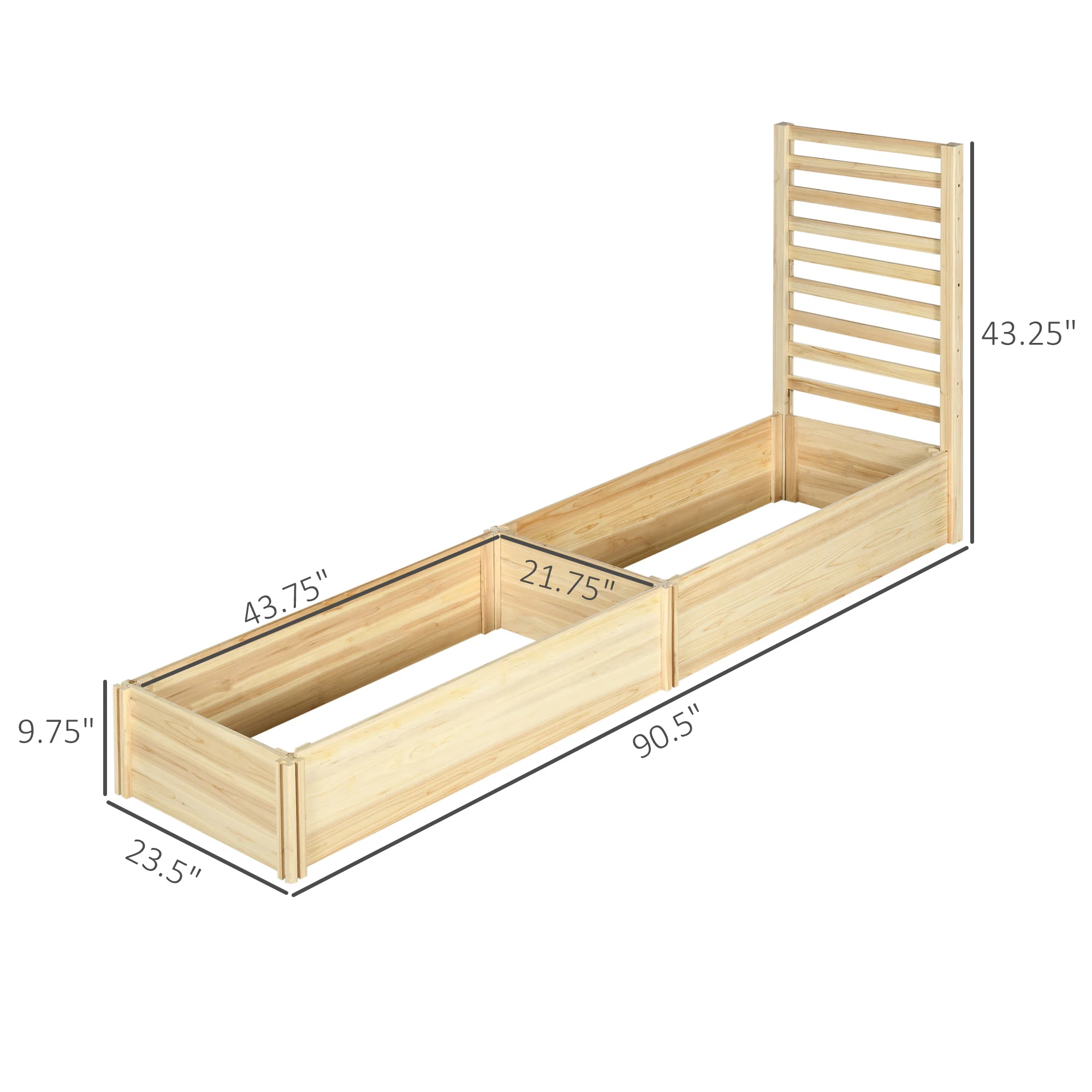 Raised Garden Bed with Trellis and 2 Compartments, 43 Inch Wooden Planter Box Kit for Outdoor Plants, Vegetables, Flowers, Herbs Climbing, Easy Assembly, Natural Tone - Image 5