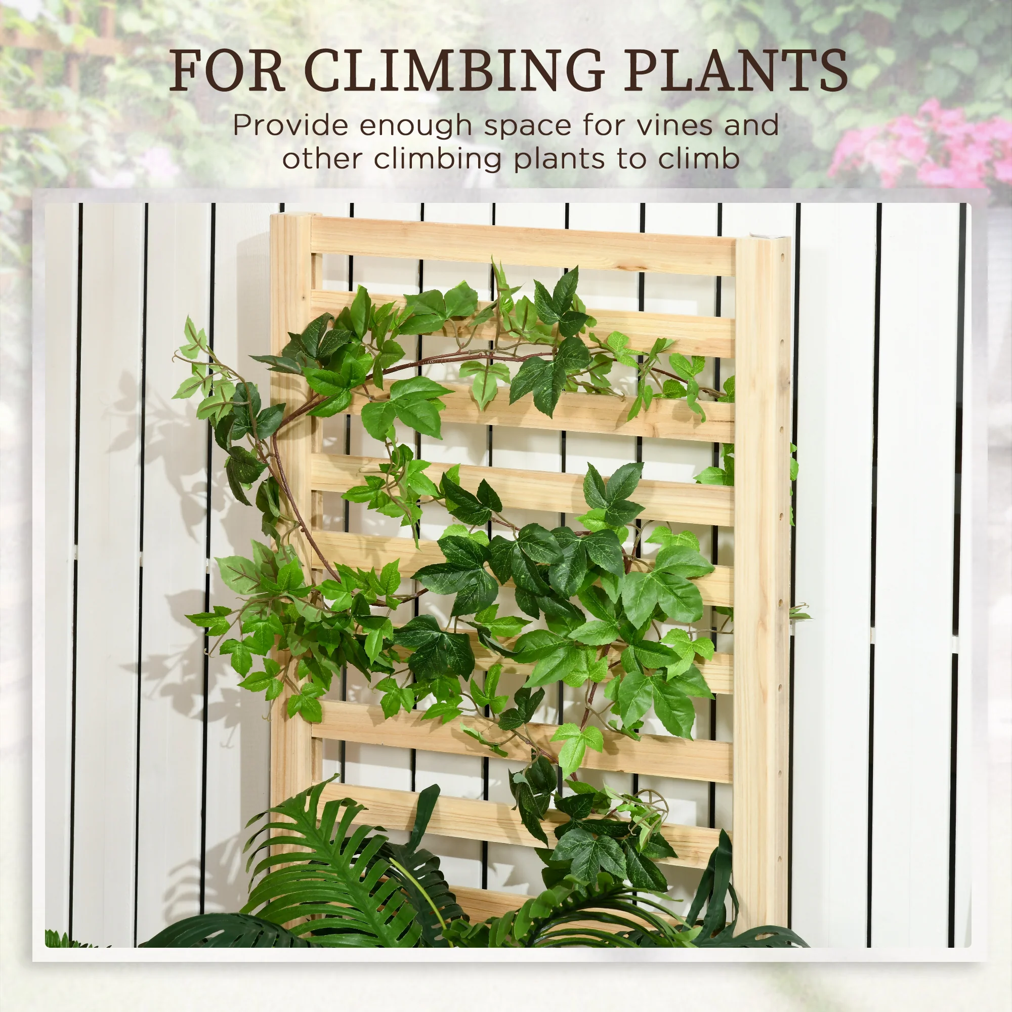 Raised Garden Bed with Trellis and 2 Compartments, 43 Inch Wooden Planter Box Kit for Outdoor Plants, Vegetables, Flowers, Herbs Climbing, Easy Assembly, Natural Tone - Image 6