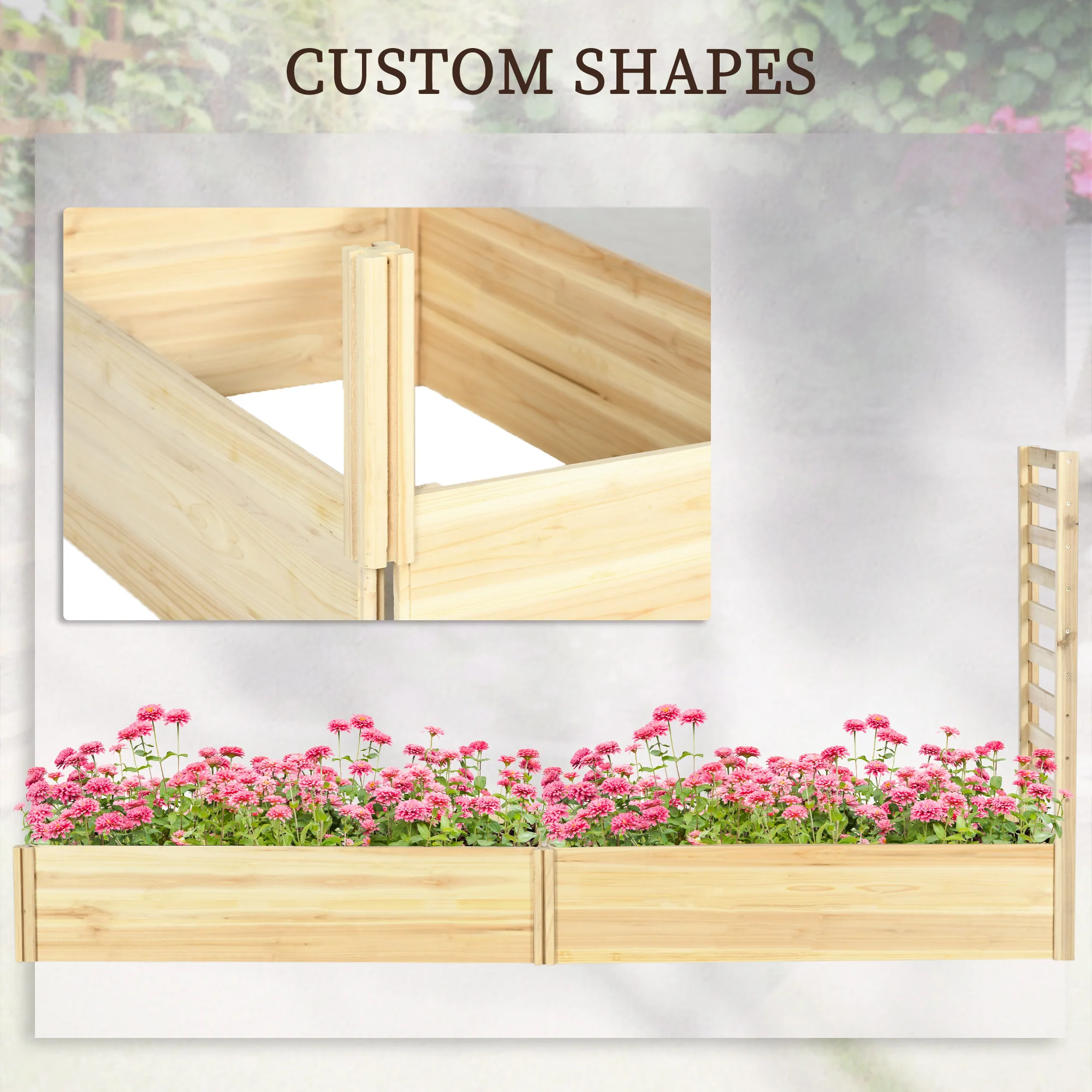 Raised Garden Bed with Trellis and 2 Compartments, 43 Inch Wooden Planter Box Kit for Outdoor Plants, Vegetables, Flowers, Herbs Climbing, Easy Assembly, Natural Tone - Image 9