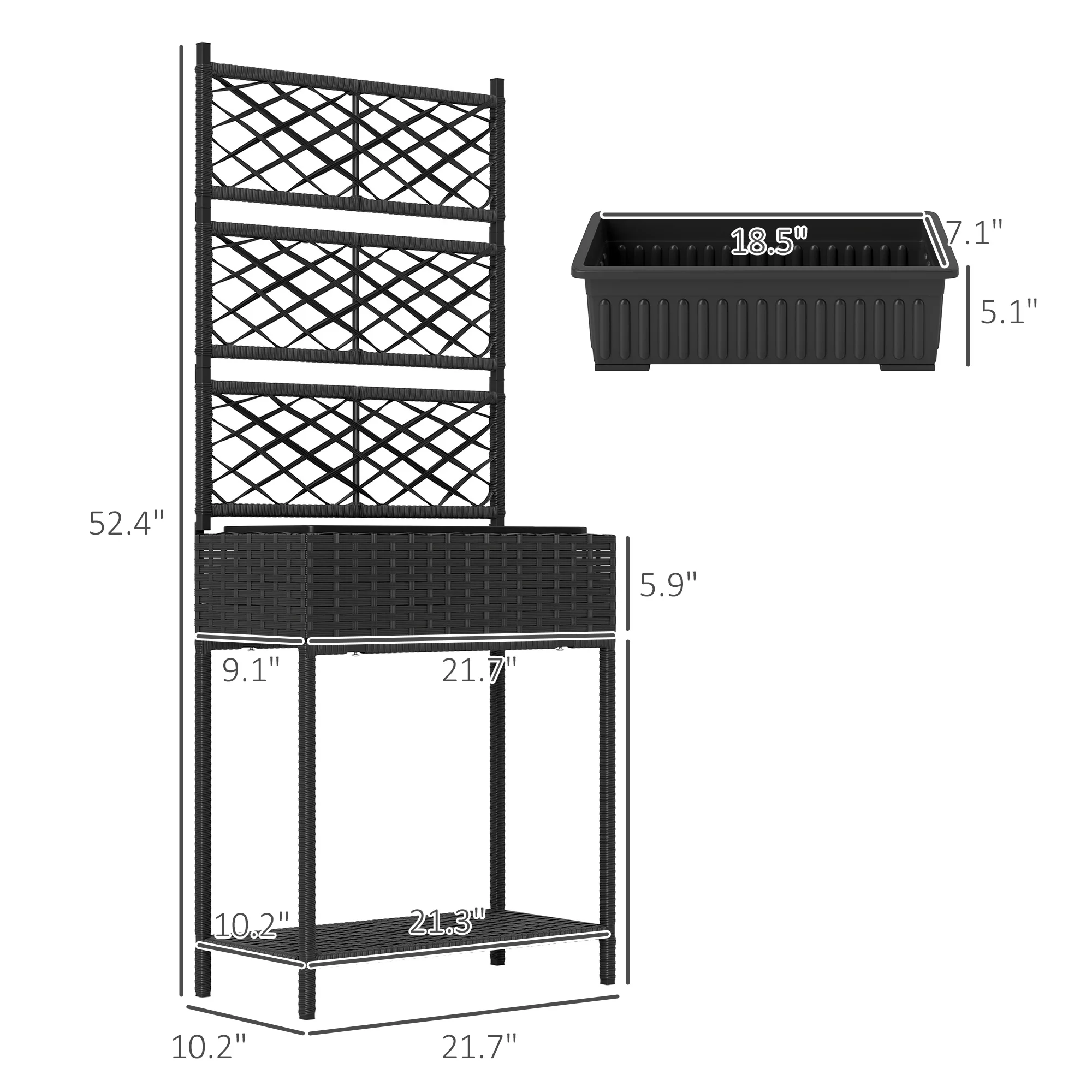 Rattan Garden Bed with Trellis & Storage Shelf for Climbing Plants, Flowers, Black - Image 5