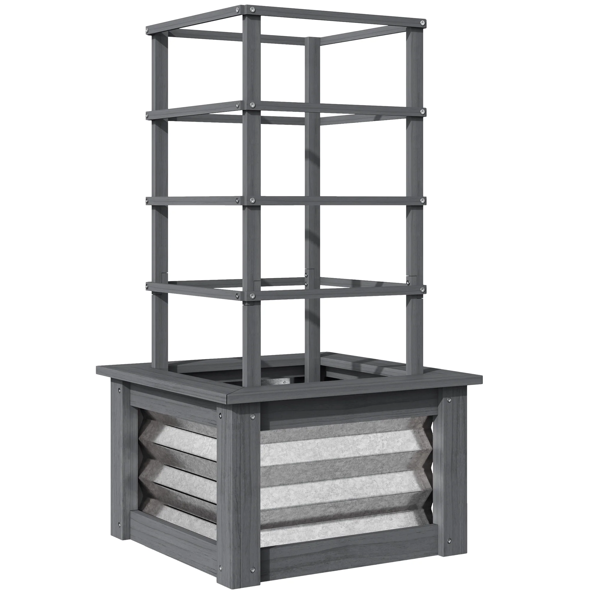 Raised Garden Bed with Trellis, Wooden Planter Box with Galvanized Steel Sides, Raised Flower Bed for Climbing Plants, Flowers, Fruits and Vegetables, Gray - Image 12