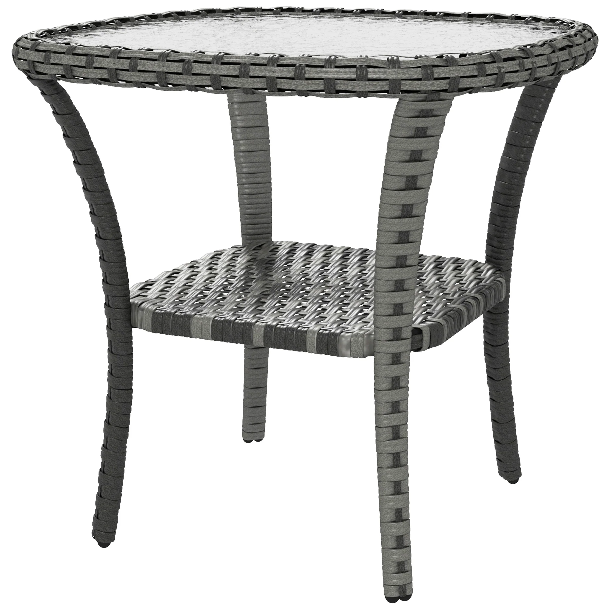 Rattan Coffee Table with Storage Shelf, Wicker Side Table with Glass Top, Mix Gray - Image 2