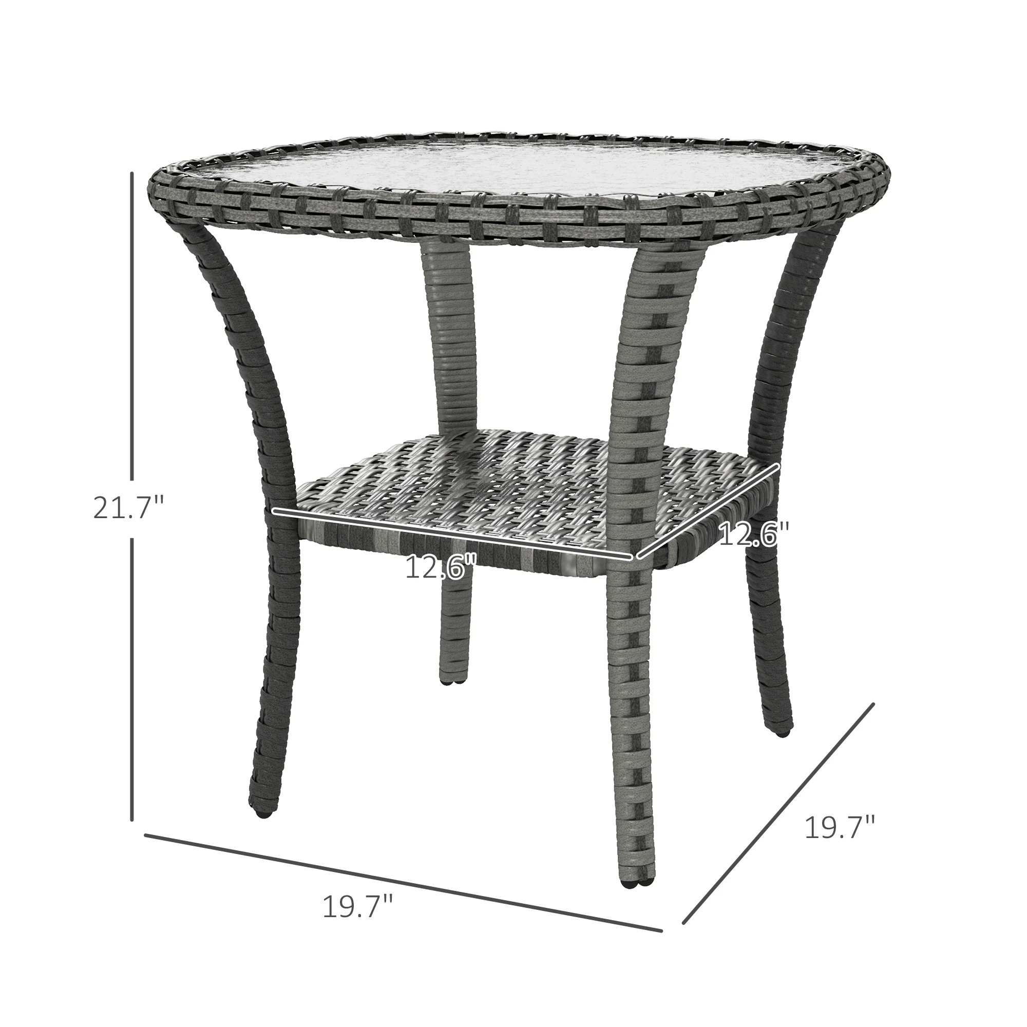 Rattan Coffee Table with Storage Shelf, Wicker Side Table with Glass Top, Mix Gray - Image 5