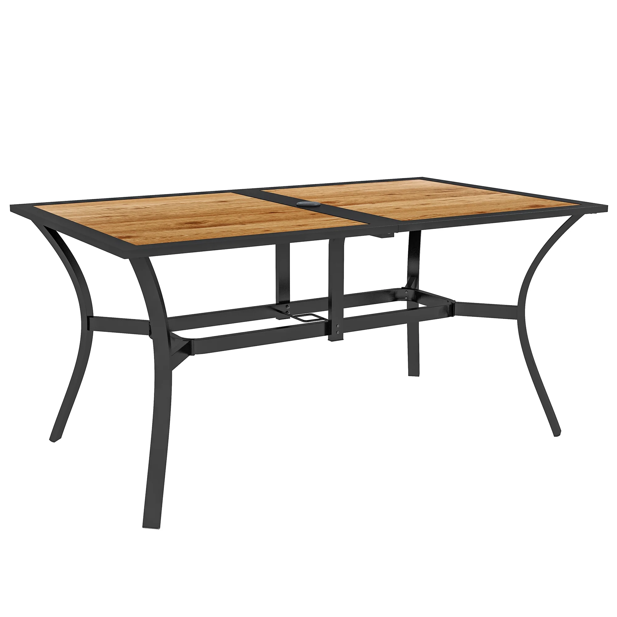 59" x 35.5" Rectangular Outdoor Dining Table for 6 with Umbrella Hole, Brown