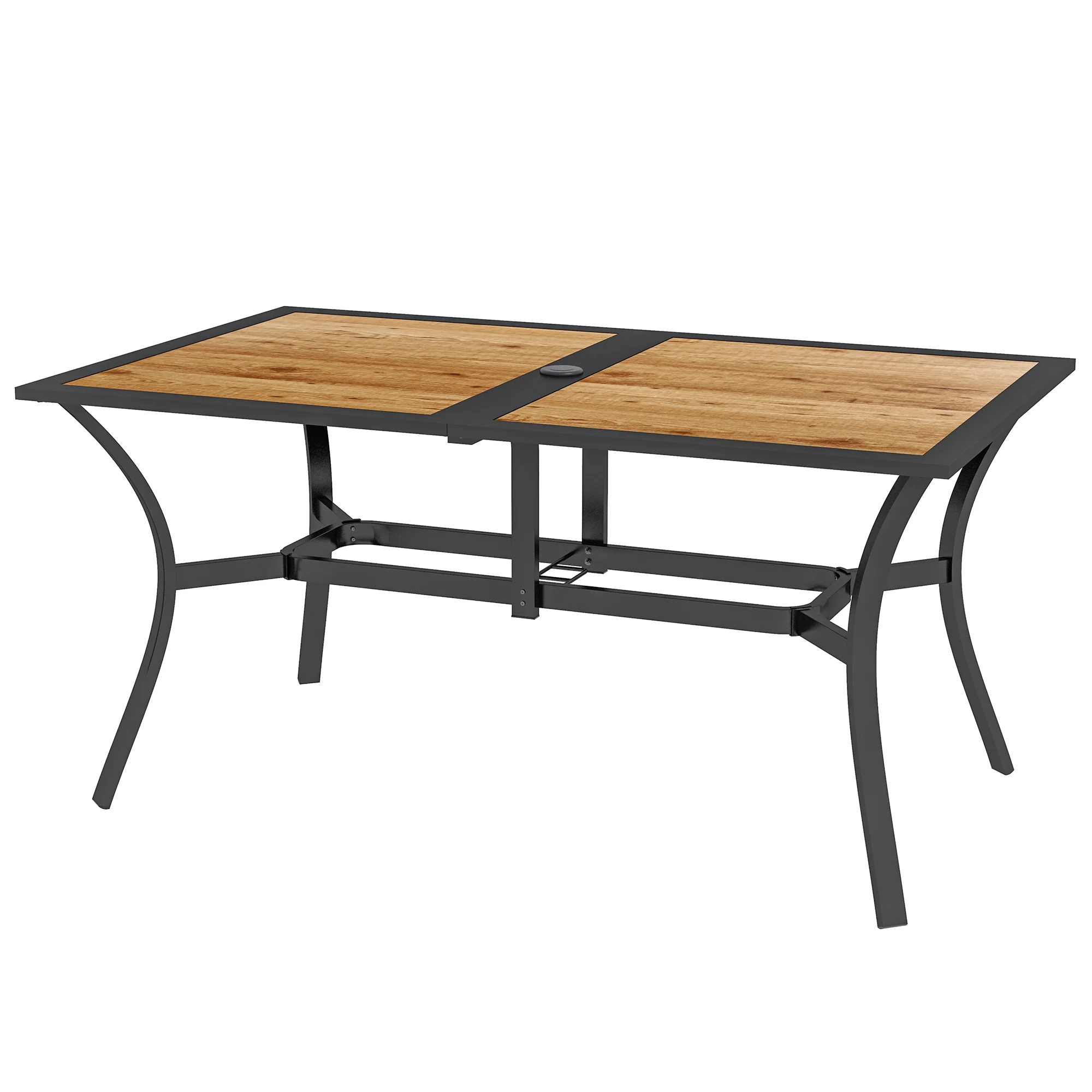 59" x 35.5" Rectangular Outdoor Dining Table for 6 with Umbrella Hole, Brown - Image 2
