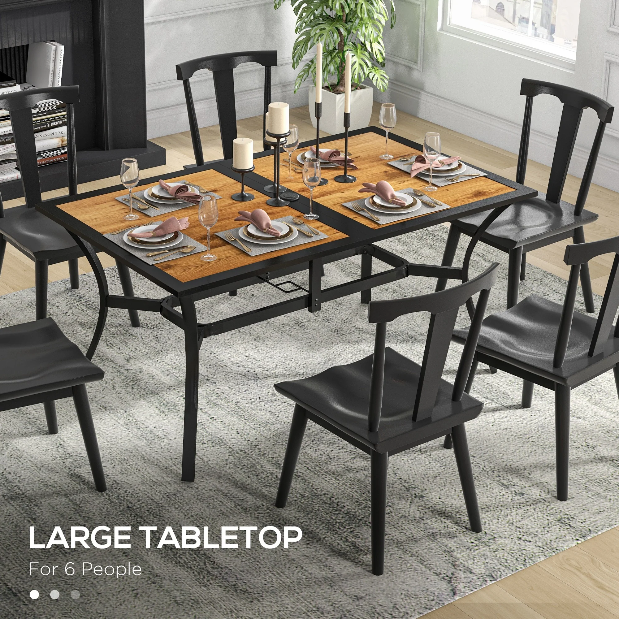 59" x 35.5" Rectangular Outdoor Dining Table for 6 with Umbrella Hole, Brown - Image 8
