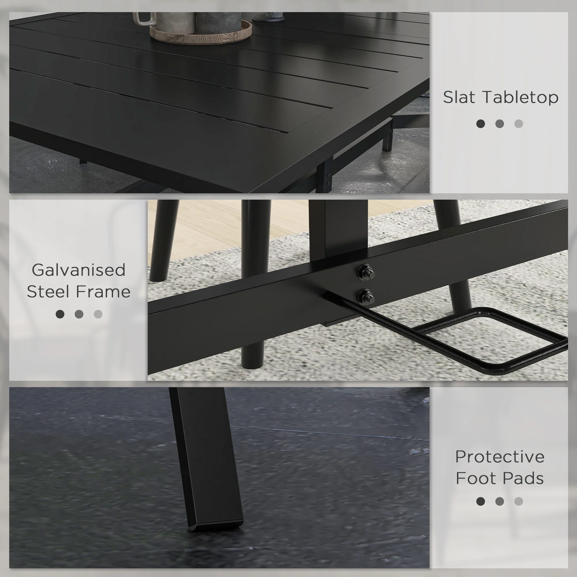 59" x 35.5" Rectangular Outdoor Dining Table for 6 with Umbrella Hole, Black - Image 7