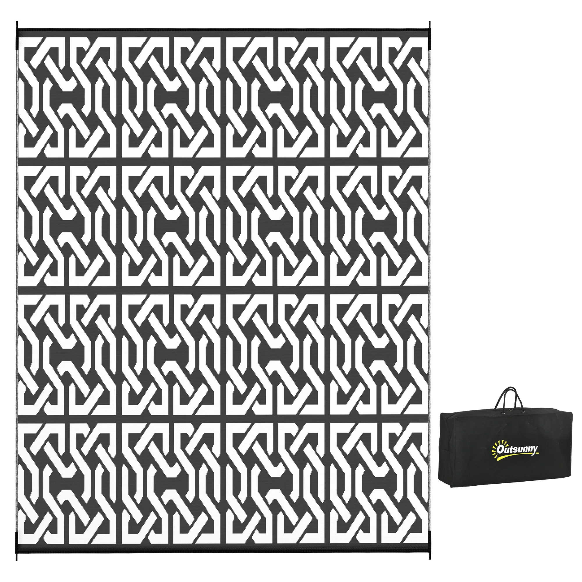 8' x 10' Reversible Outdoor Rug for RV & Camping with Carry Bag, Black & White