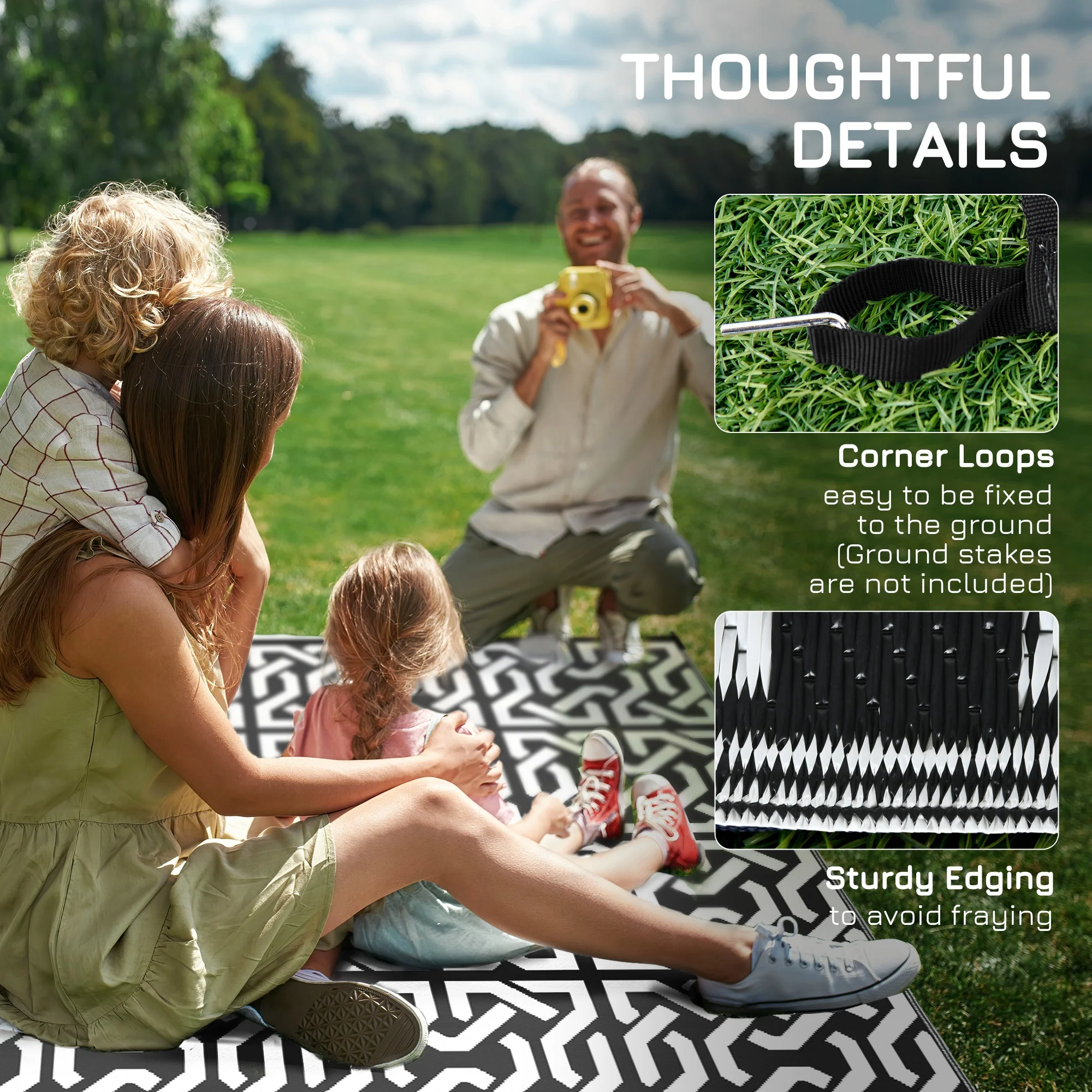 8' x 10' Reversible Outdoor Rug for RV & Camping with Carry Bag, Black & White - Image 10