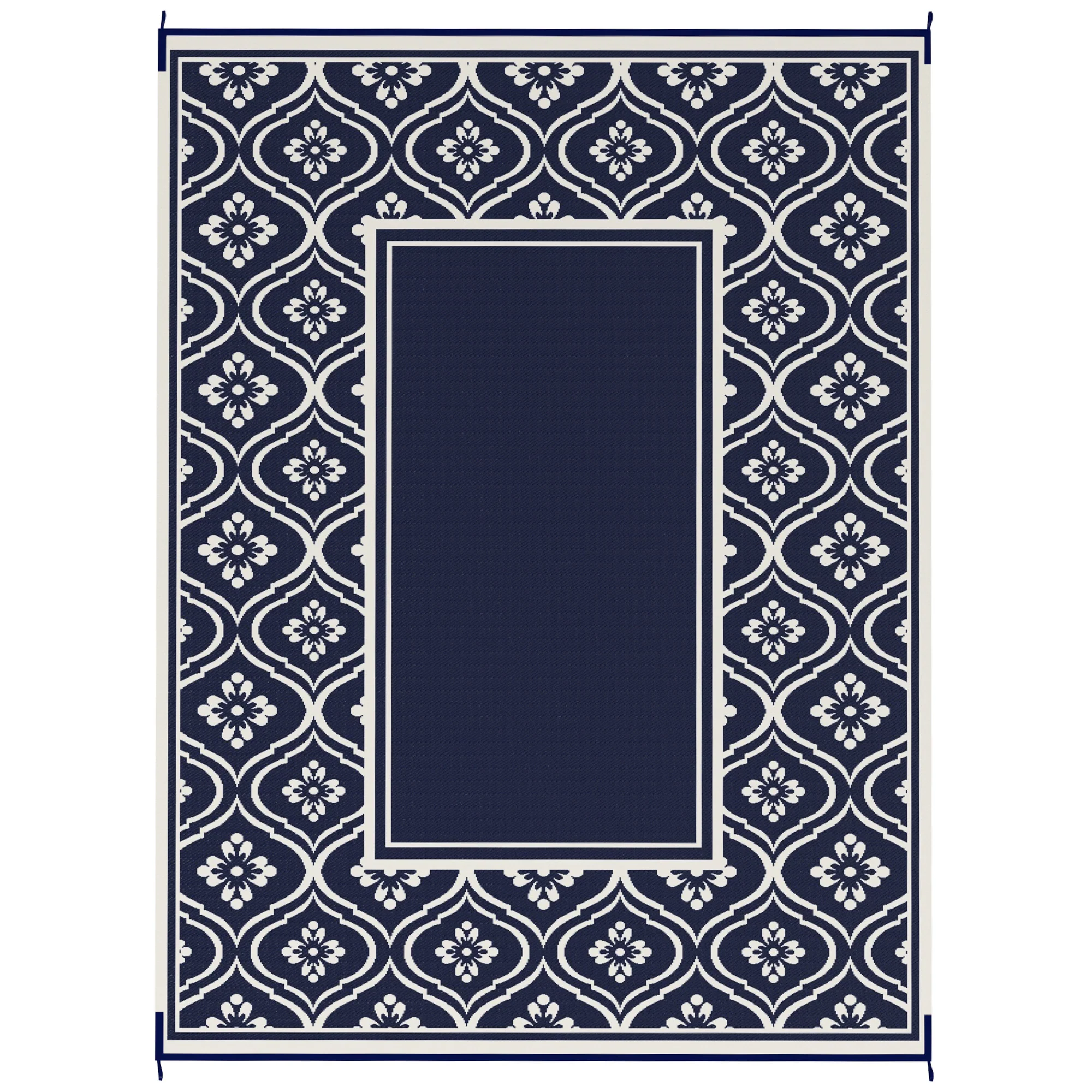 9' x 12' Outdoor Rug Waterproof Reversible Blue & White Gourd Border - Image 12