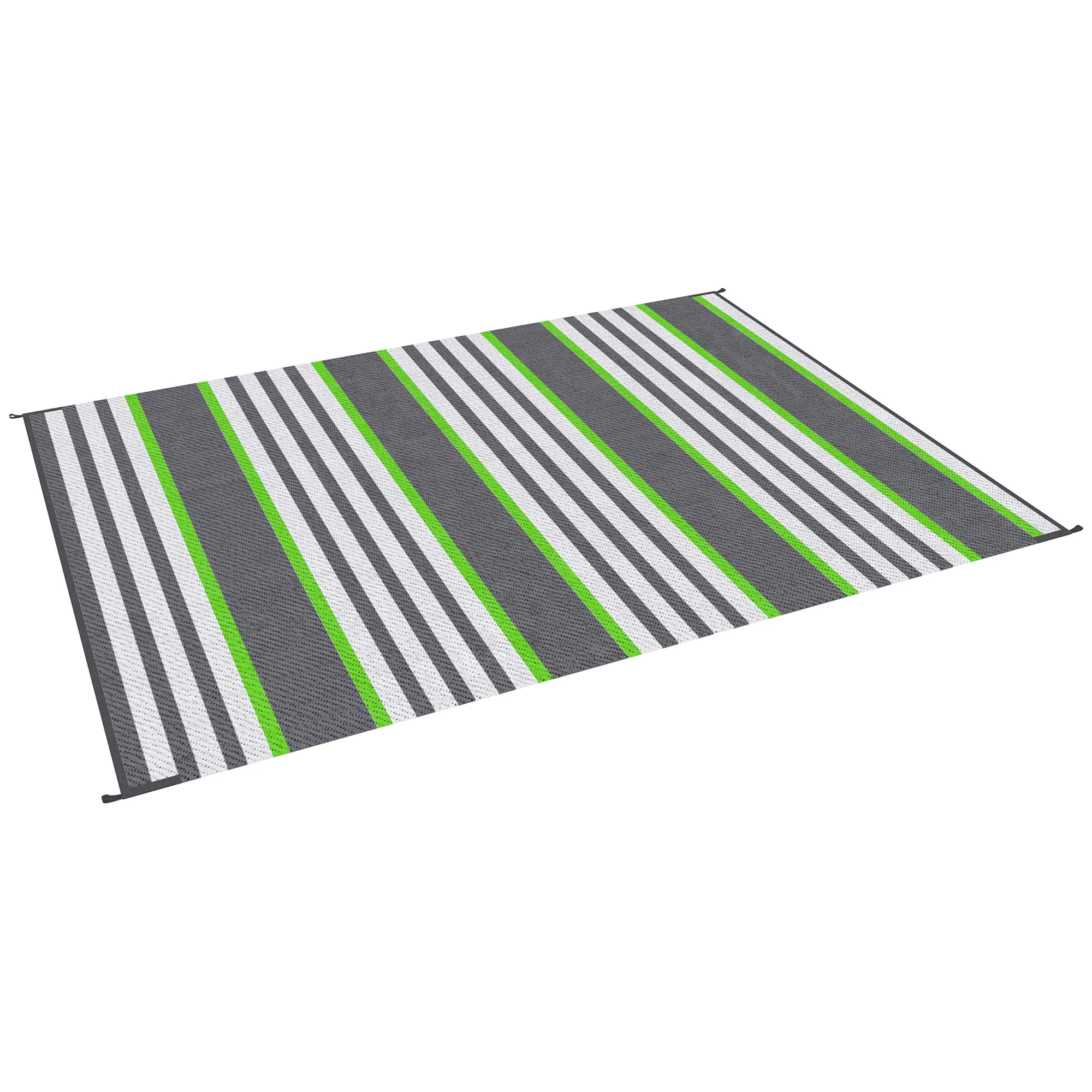 9' x12' Waterproof Outdoor Rug, Portable RV Camping & Beach Mat in Green & Gray Stripes - Image 2