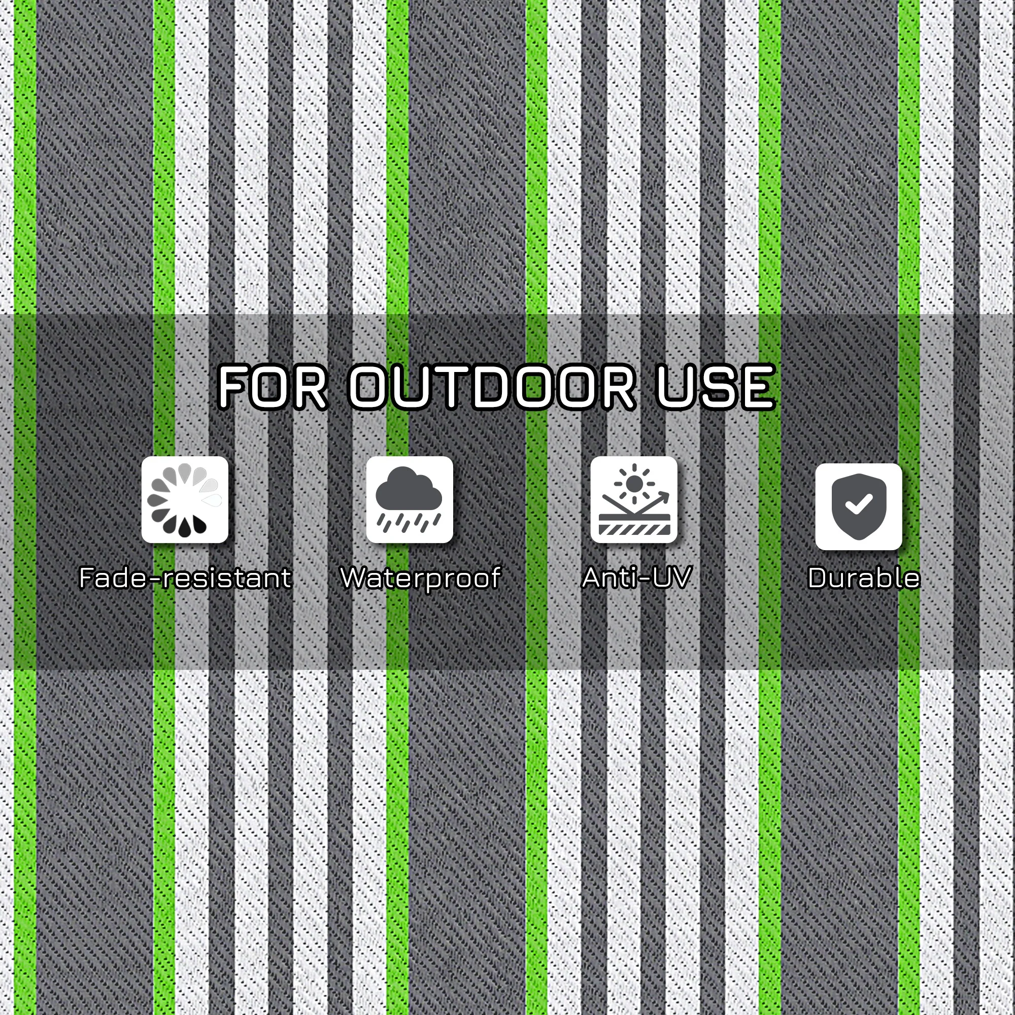 9' x12' Waterproof Outdoor Rug, Portable RV Camping & Beach Mat in Green & Gray Stripes - Image 8