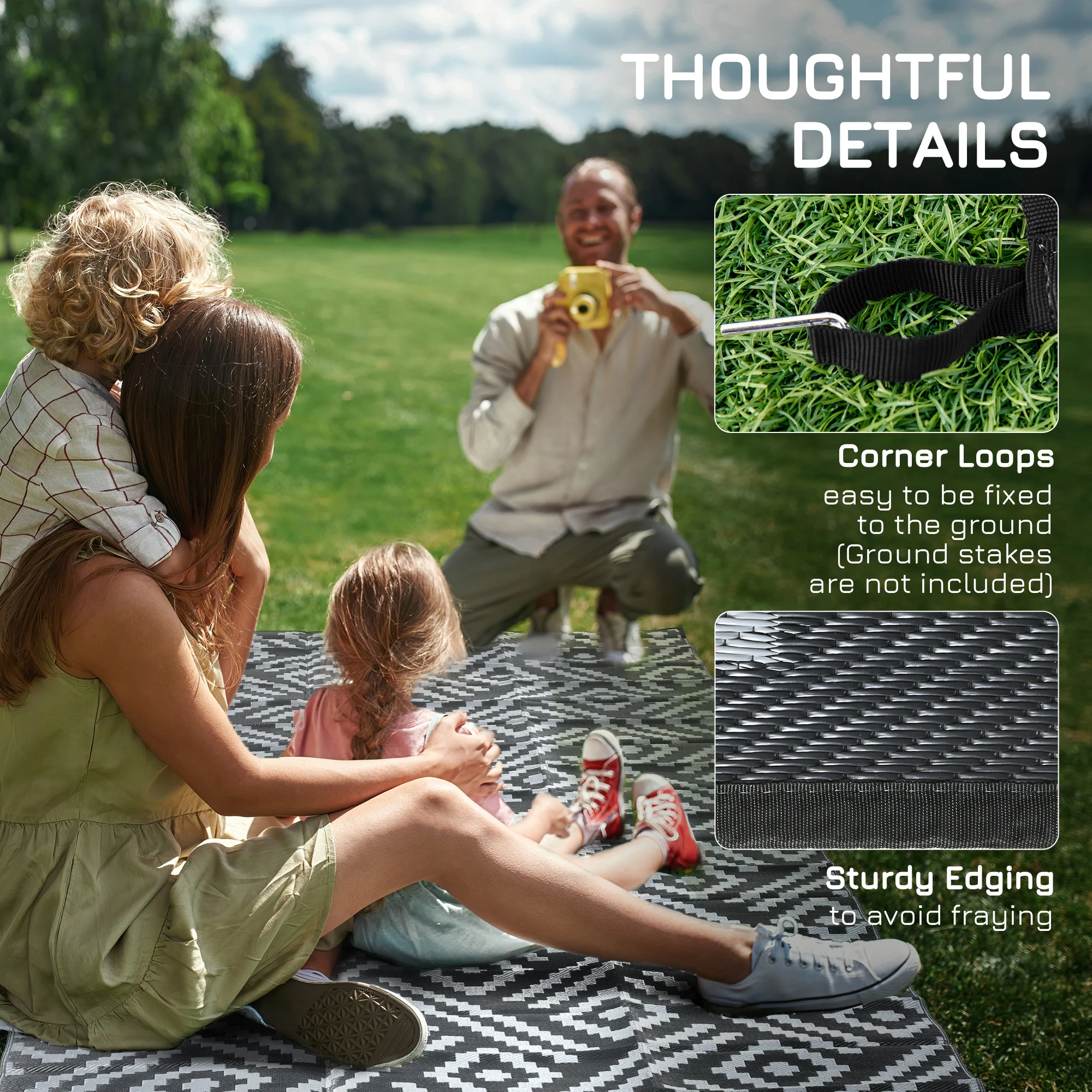9' x 12' Reversible Camping Rug with Carry Bag, Black & Gray Geometric - Image 10