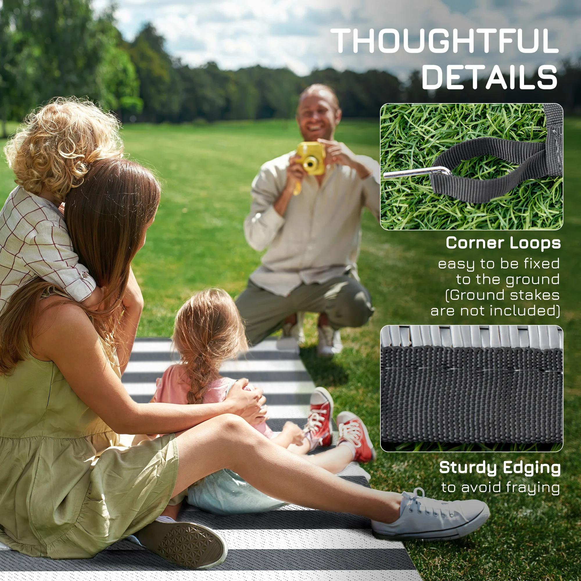 9' x 12' Waterproof Plastic Straw Outdoor Floor Mat, Gray & White Striped Design - Image 10