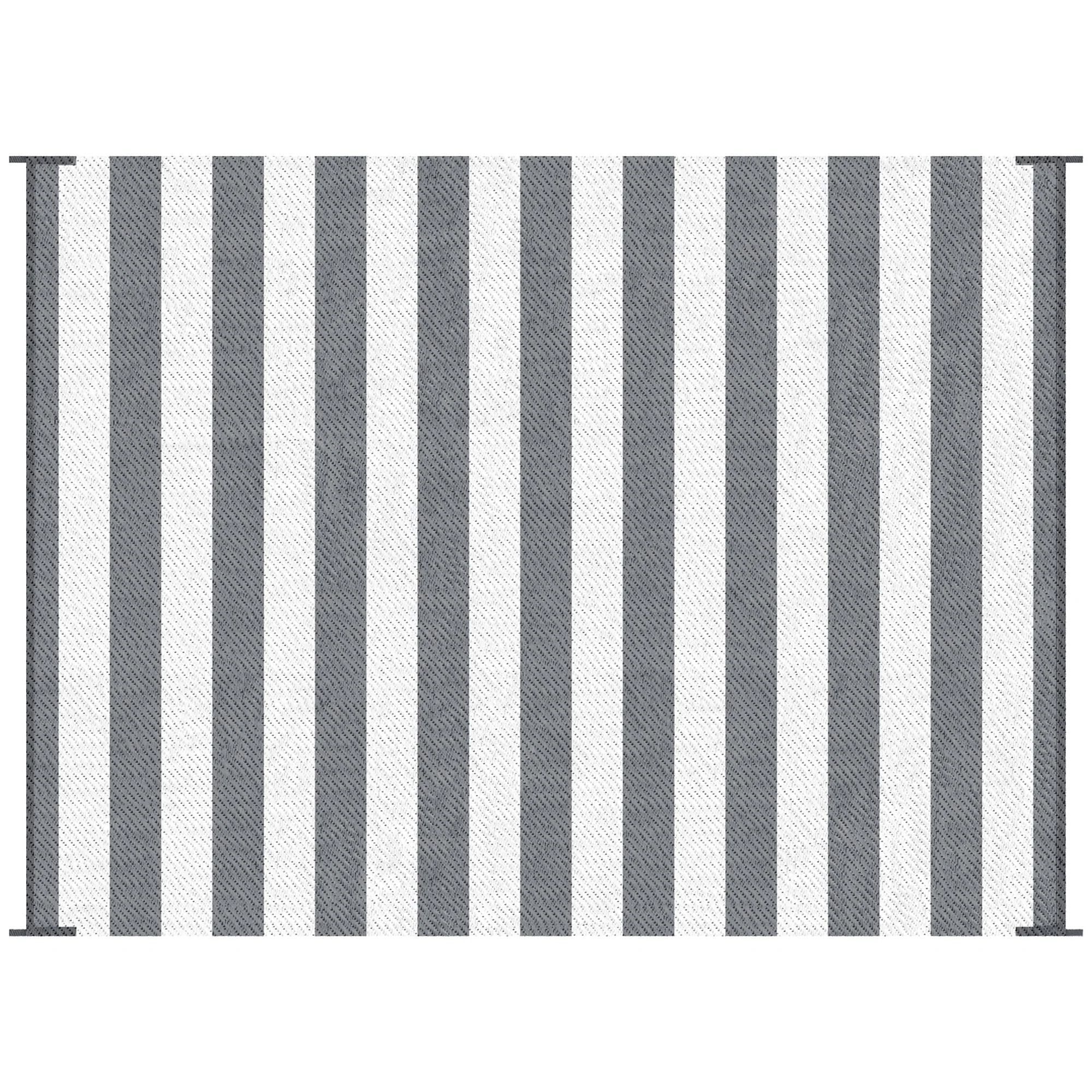 9' x 12' Waterproof Plastic Straw Outdoor Floor Mat, Gray & White Striped Design - Image 12