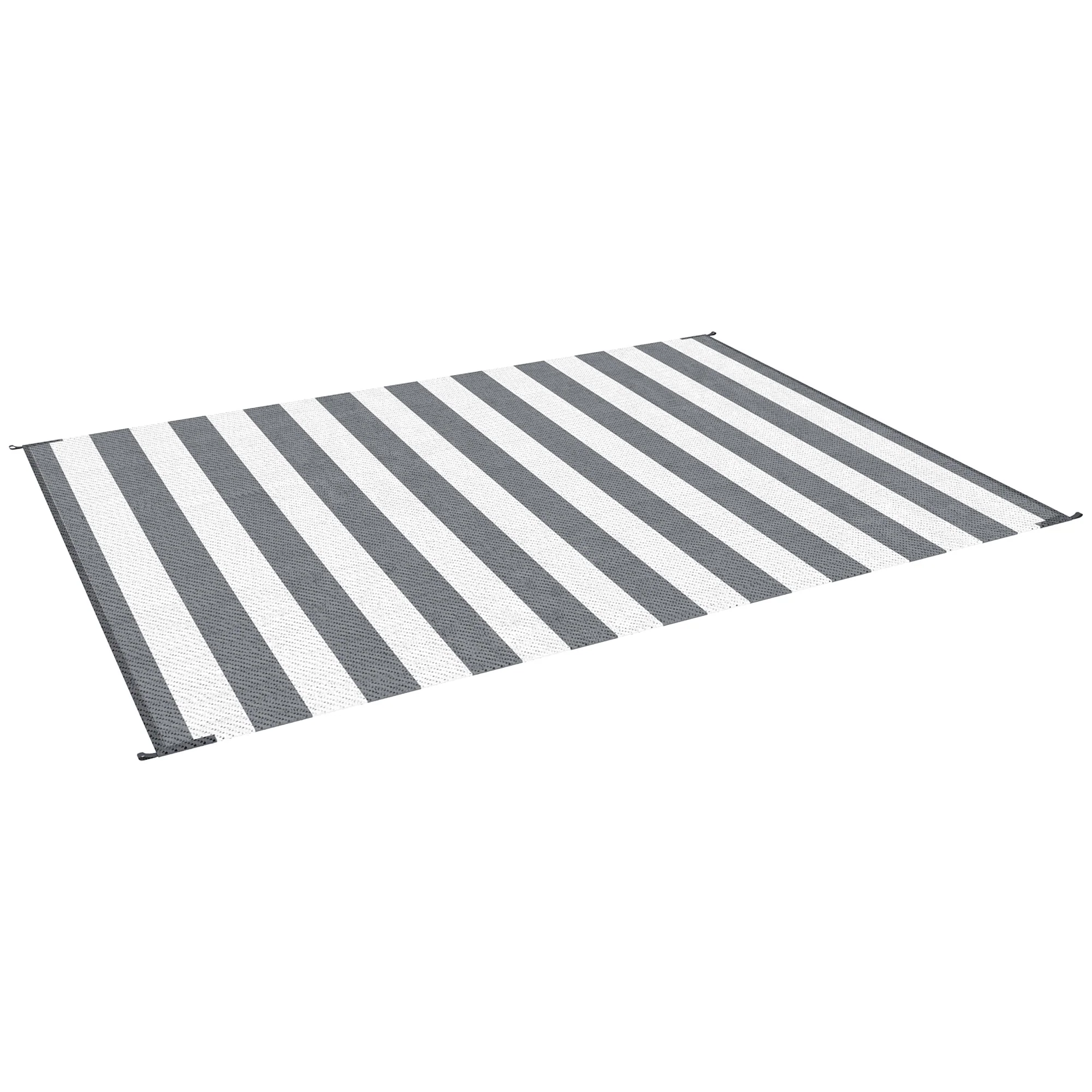 9' x 12' Waterproof Plastic Straw Outdoor Floor Mat, Gray & White Striped Design - Image 2