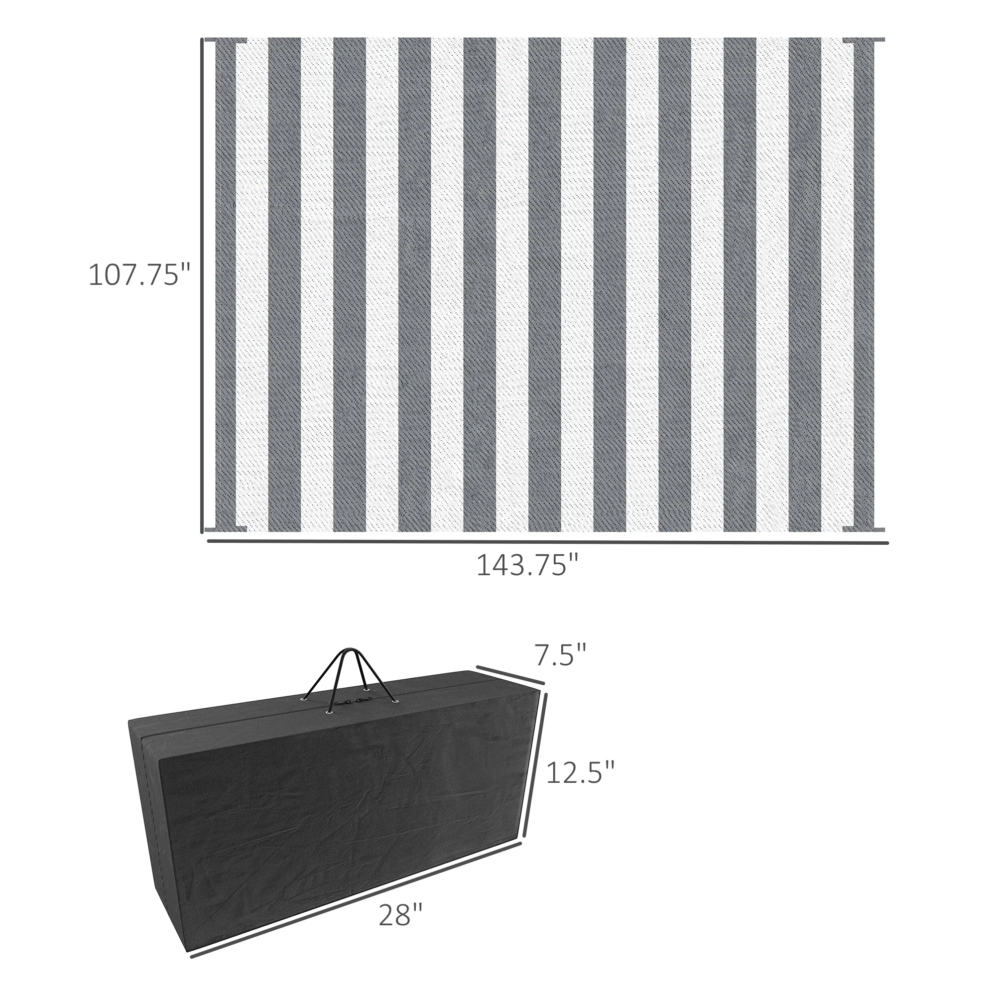 9' x 12' Waterproof Plastic Straw Outdoor Floor Mat, Gray & White Striped Design - Image 5