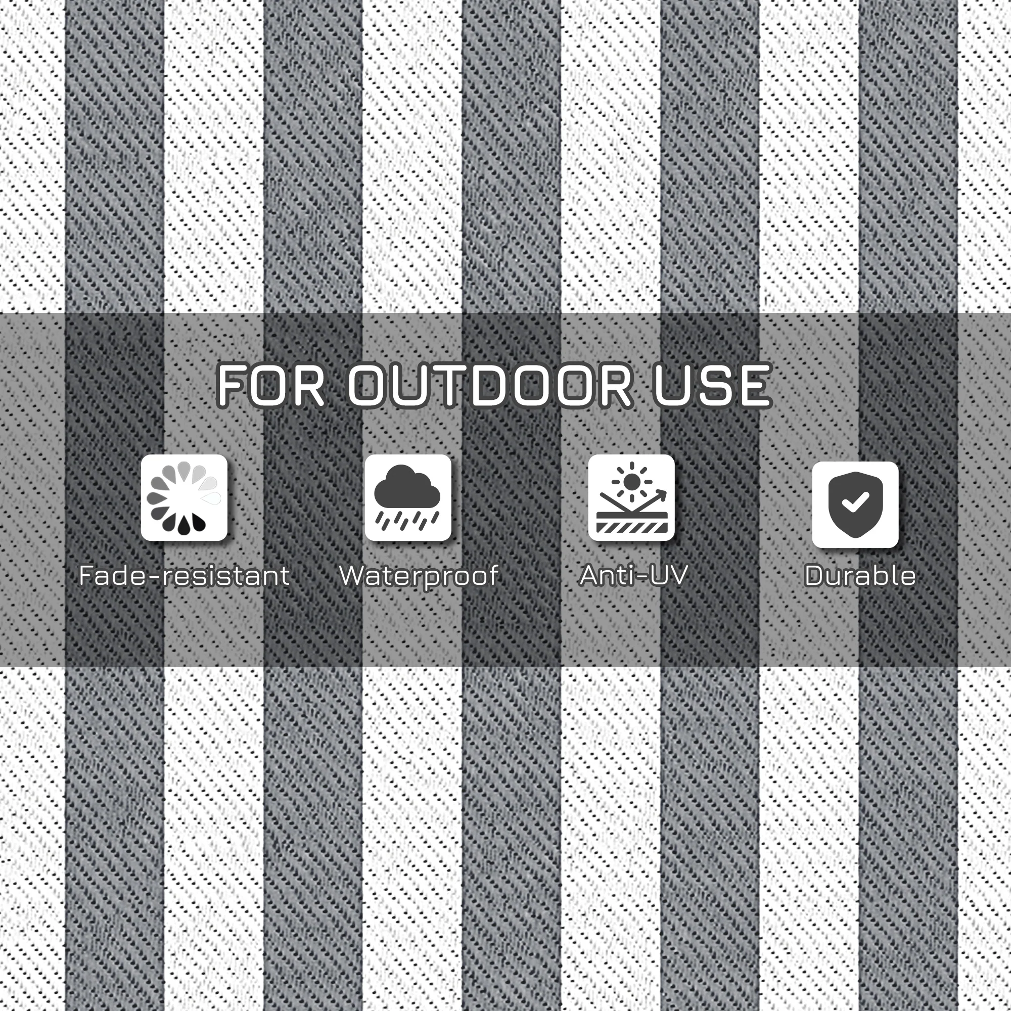 9' x 12' Waterproof Plastic Straw Outdoor Floor Mat, Gray & White Striped Design - Image 8