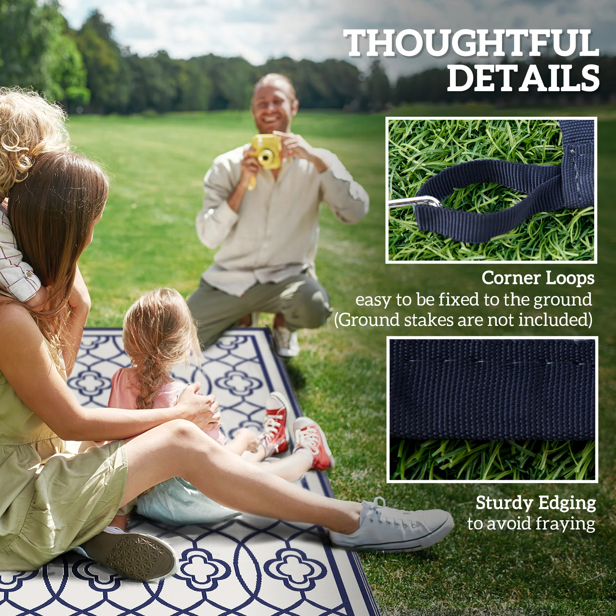 9' x 18' Reversible Waterproof Outdoor Rug, Blue & White Lantern - Image 10