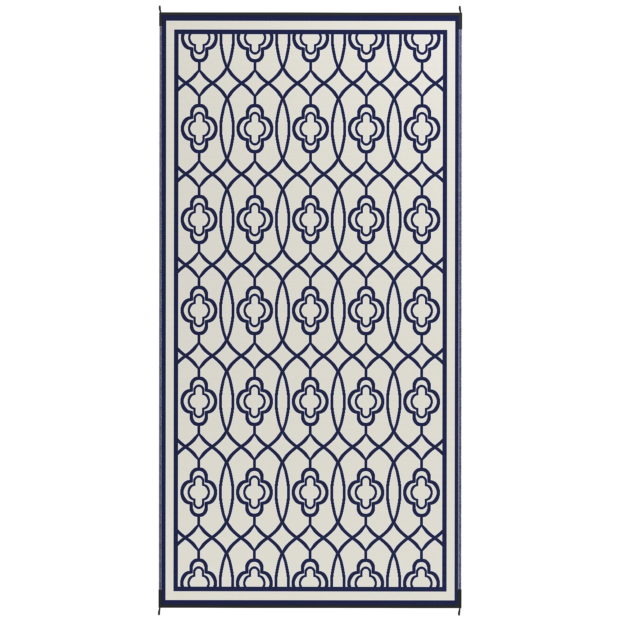 9' x 18' Reversible Waterproof Outdoor Rug, Blue & White Lantern - Image 12