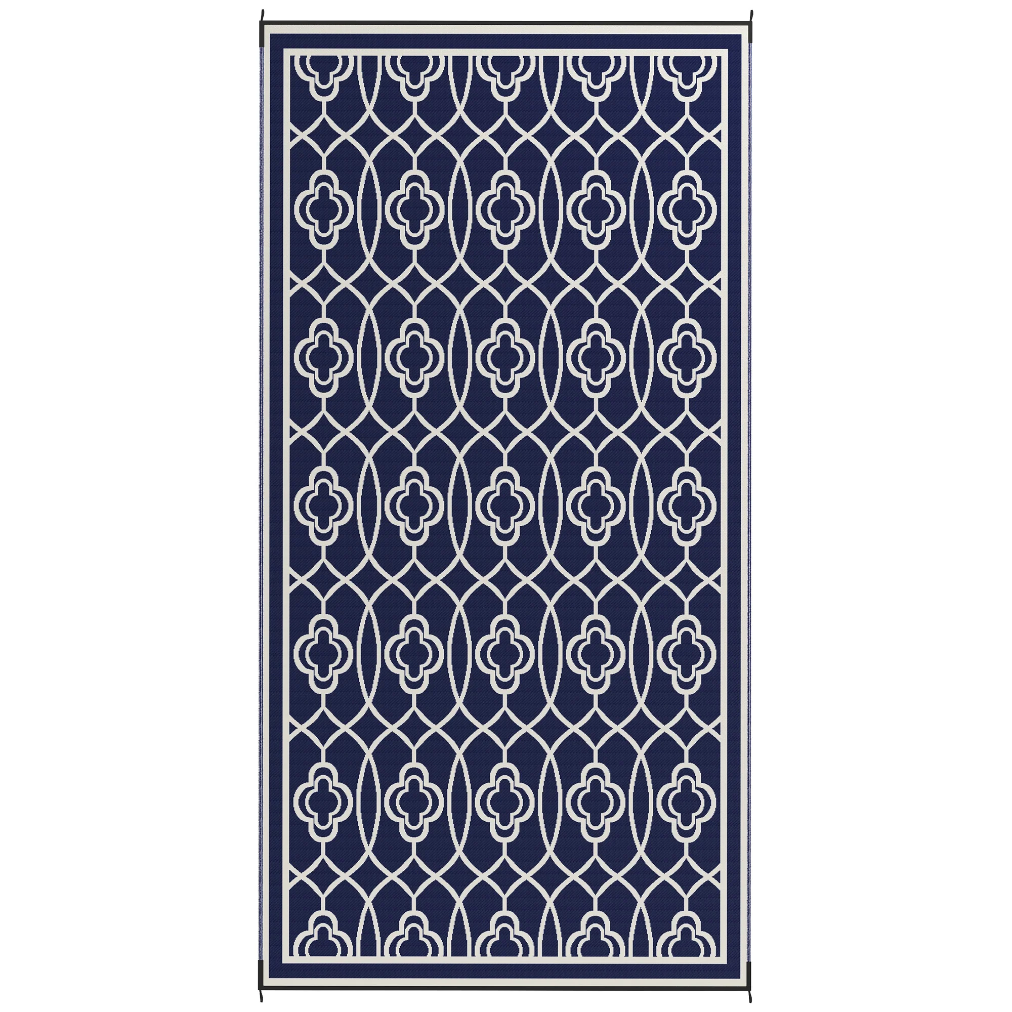 9' x 18' Reversible Waterproof Outdoor Rug, Blue & White Lantern - Image 2