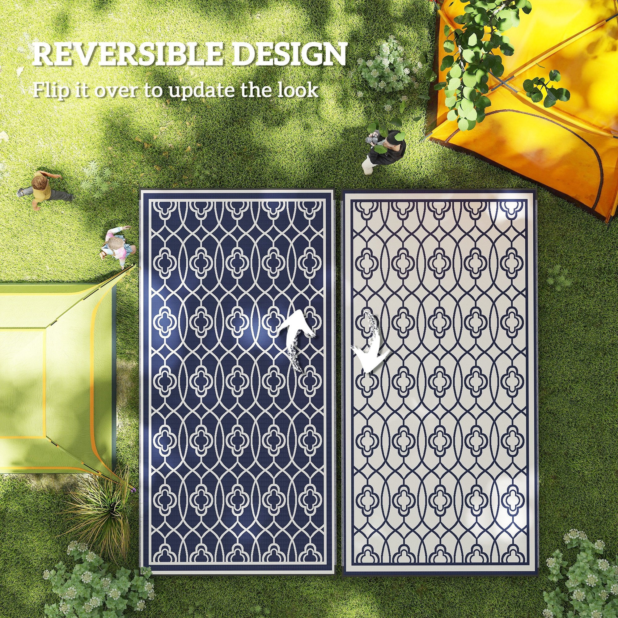 9' x 18' Reversible Waterproof Outdoor Rug, Blue & White Lantern - Image 9