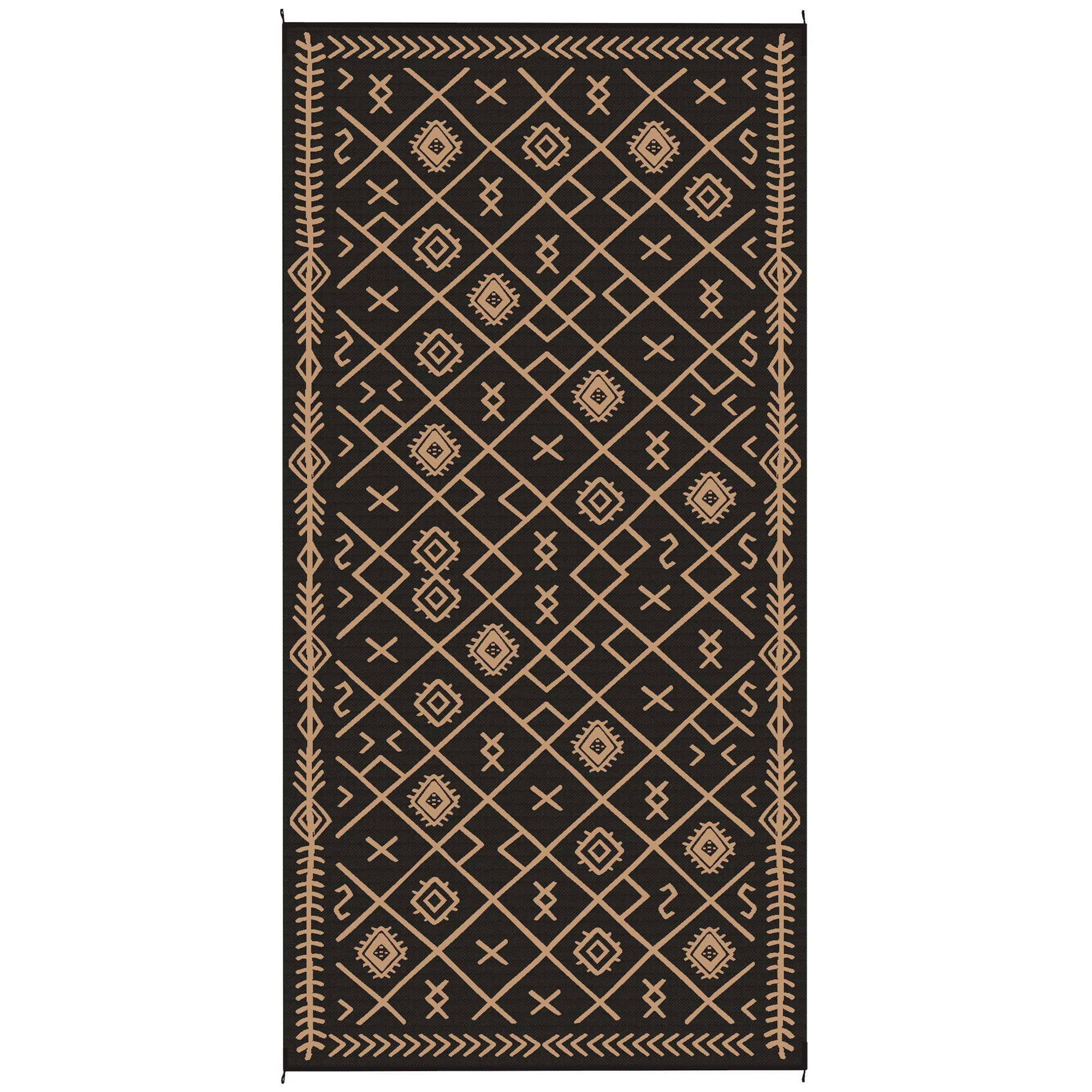 9' x 18' Reversible Outdoor Rug, Waterproof Plastic Straw, Black & Brown Rhombus Pattern - Image 12