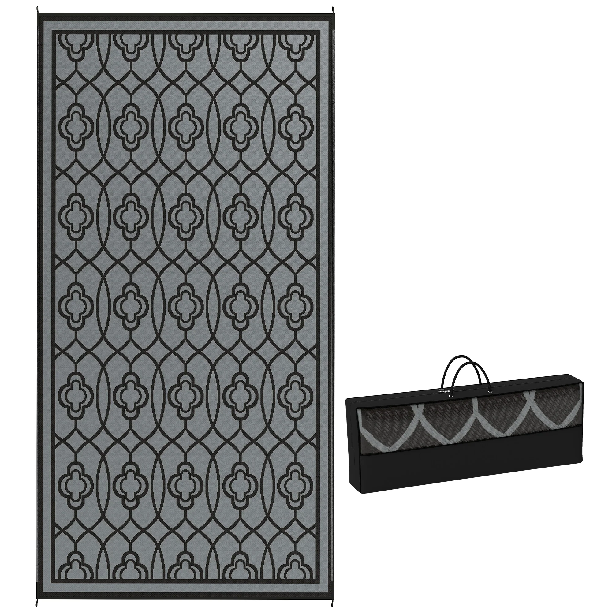 9' x 18' Reversible Waterproof Outdoor Rug Black & Gray