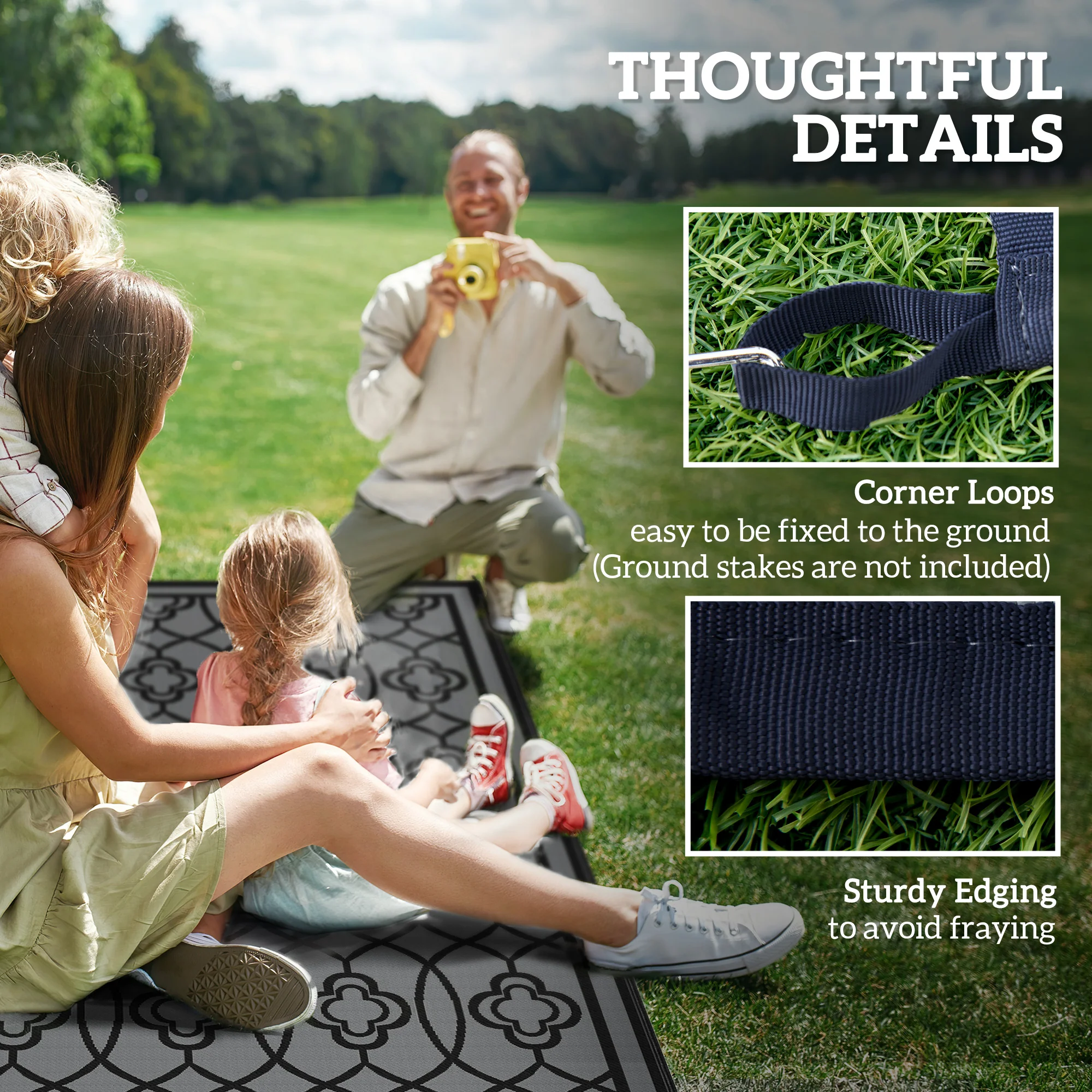 9' x 18' Reversible Waterproof Outdoor Rug Black & Gray - Image 10