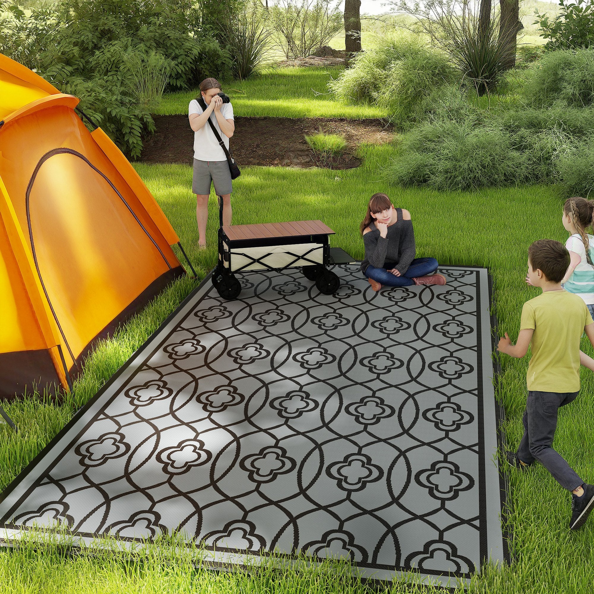 9' x 18' Reversible Waterproof Outdoor Rug Black & Gray - Image 3
