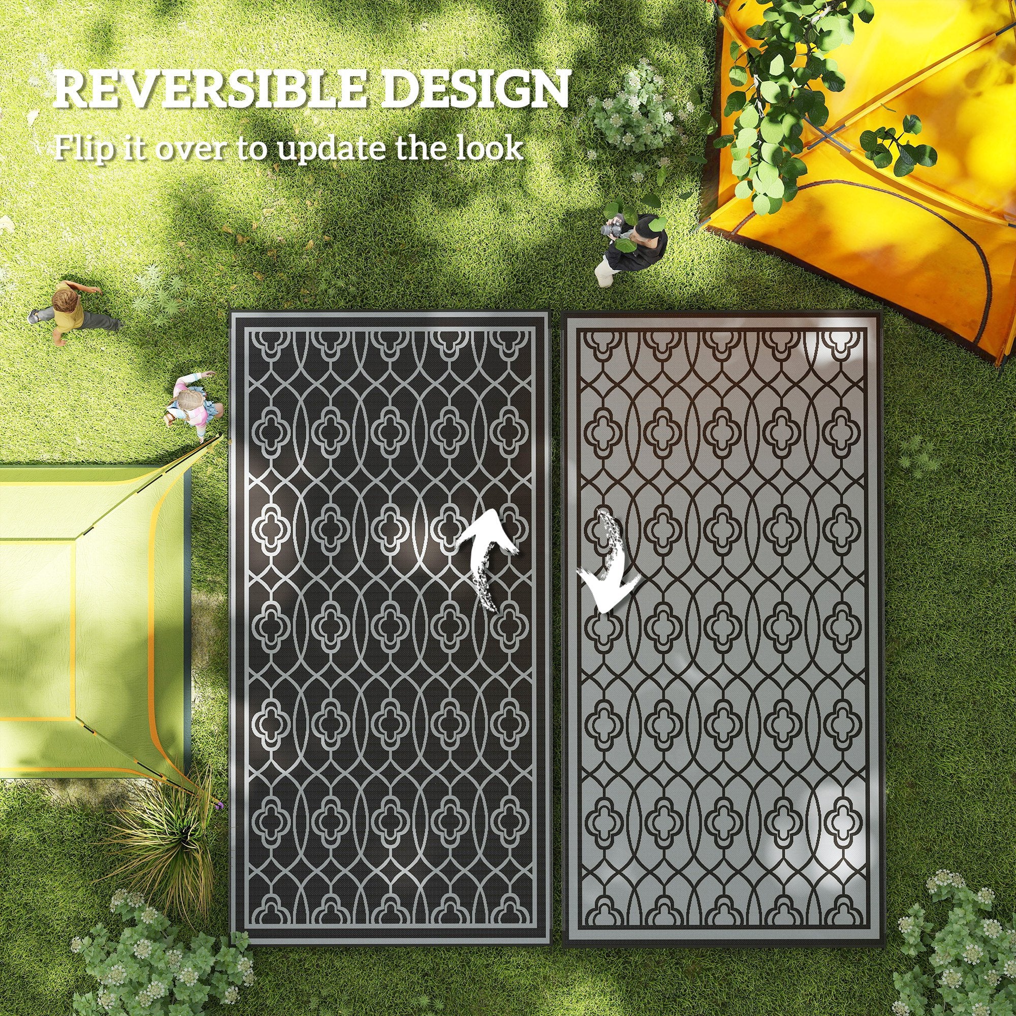 9' x 18' Reversible Waterproof Outdoor Rug Black & Gray - Image 9