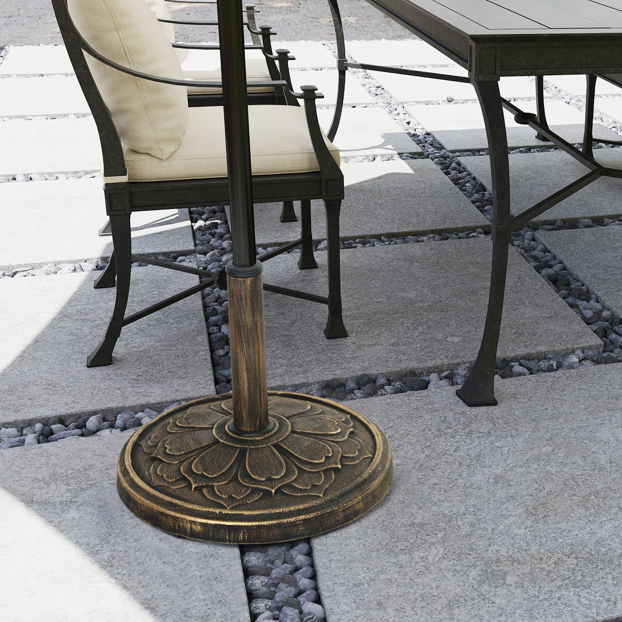 Round Patio Umbrella Base, 26 lbs Resin Outdoor Umbrella Stand Base, Patio Umbrella Stand for 1.3"/1.5"/1.9" Umbrella Poles for Outdoor, Lawn, Poolside, Bronze - Image 10