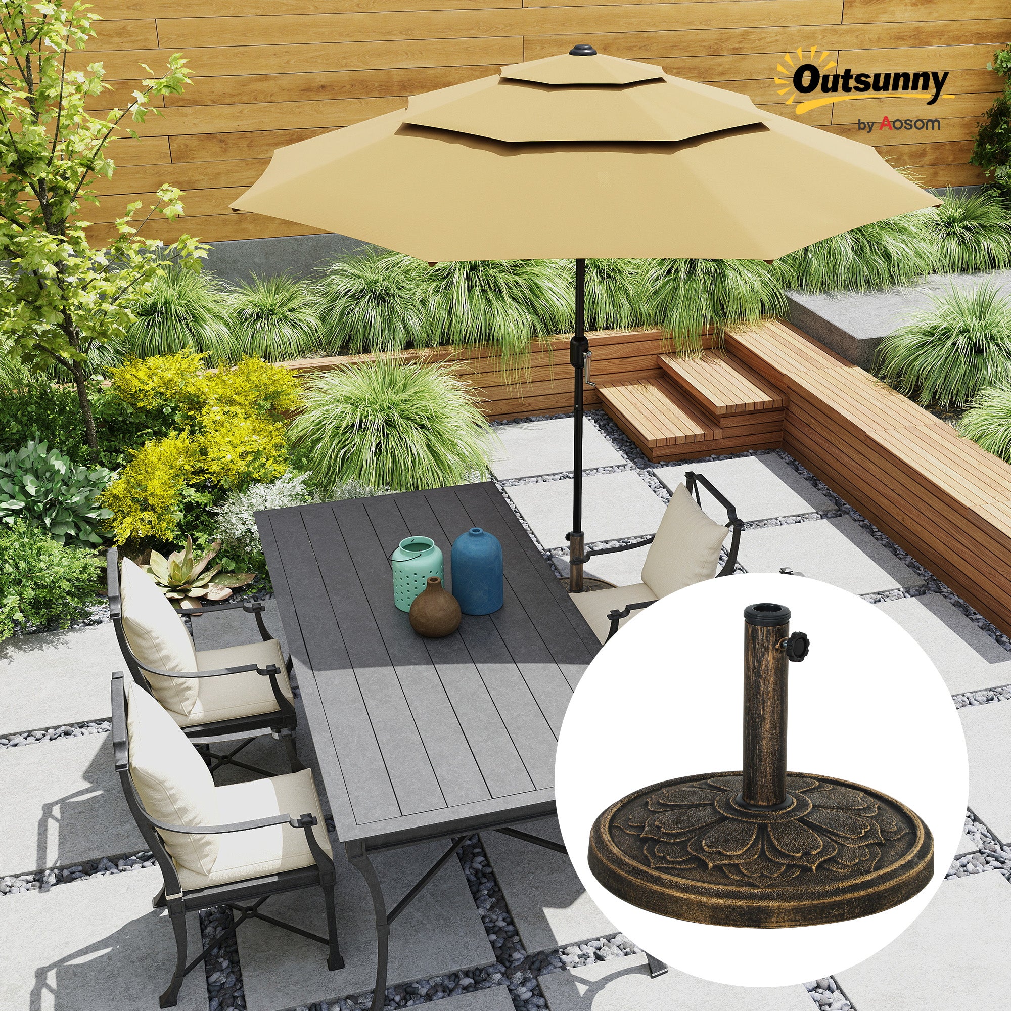 Round Patio Umbrella Base, 26 lbs Resin Outdoor Umbrella Stand Base, Patio Umbrella Stand for 1.3"/1.5"/1.9" Umbrella Poles for Outdoor, Lawn, Poolside, Bronze - Image 4