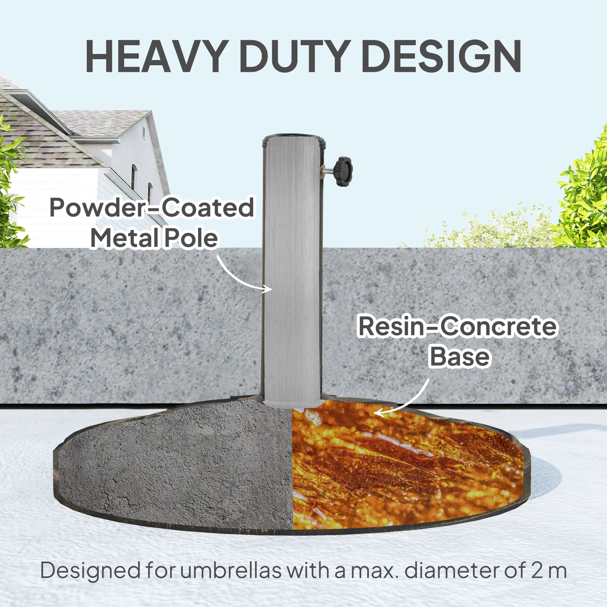 Round Patio Umbrella Base, 26 lbs Resin Outdoor Umbrella Stand Base, Patio Umbrella Stand for 1.3"/1.5"/1.9" Umbrella Poles for Outdoor, Lawn, Poolside, Bronze - Image 7
