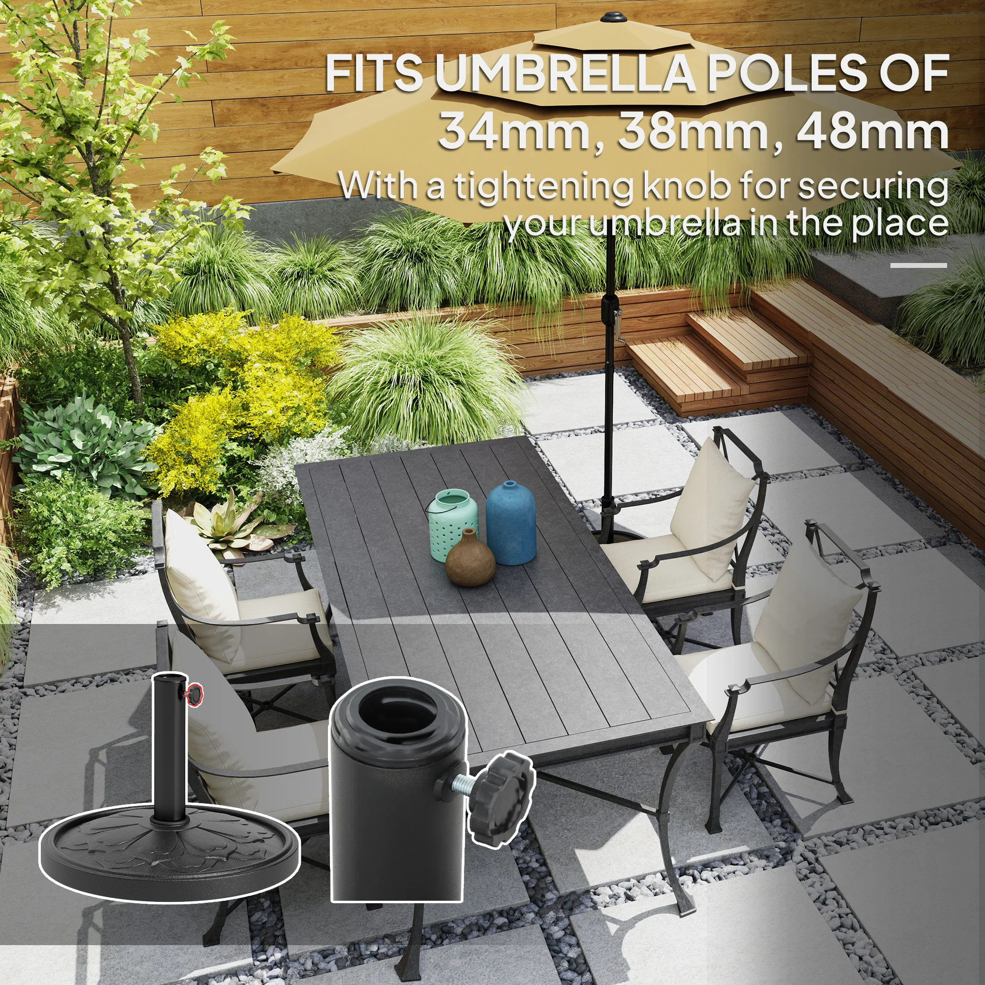 Round Patio Umbrella Base, 26 lbs Resin Outdoor Umbrella Stand Base, Patio Umbrella Stand for 1.3"/1.5"/1.9" Umbrella Poles for Outdoor, Lawn, Poolside, Black - Image 6