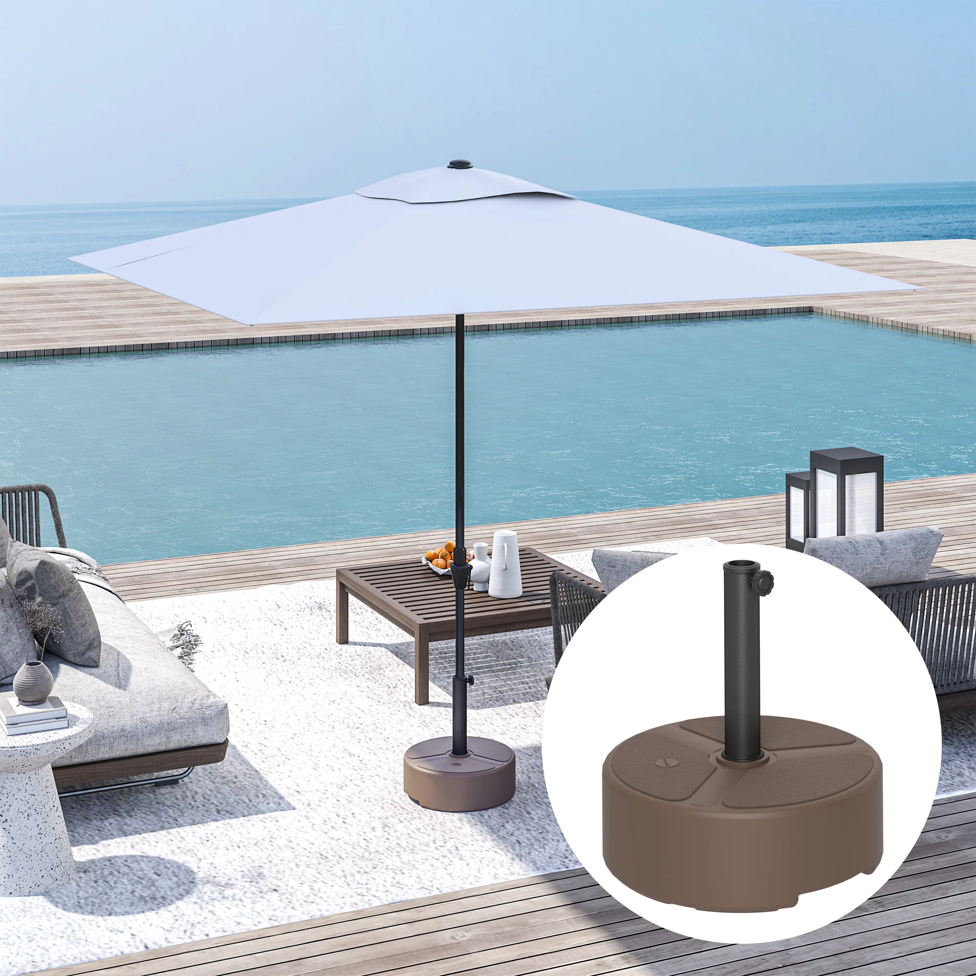 Round Patio Umbrella Base Holder, Heavy Duty Outdoor Umbrella Stand Base, Filled Up to 44lbs with Stand or 40lbs with Water for Garden, Poolside, Brown - Image 10