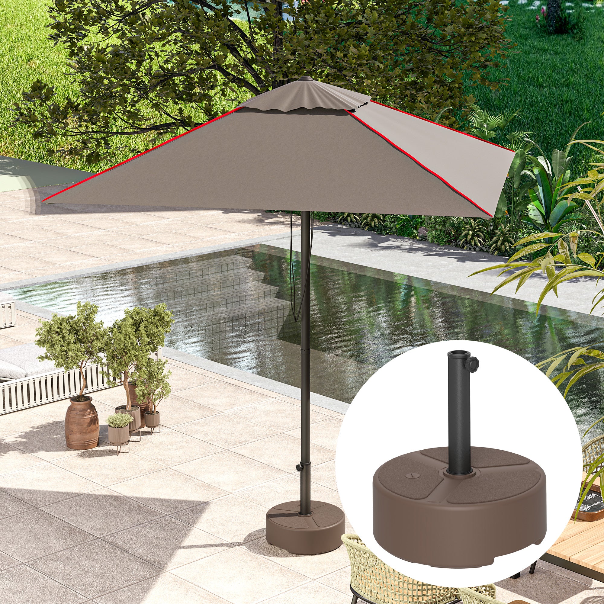 Round Patio Umbrella Base Holder, Heavy Duty Outdoor Umbrella Stand Base, Filled Up to 44lbs with Stand or 40lbs with Water for Garden, Poolside, Brown - Image 11