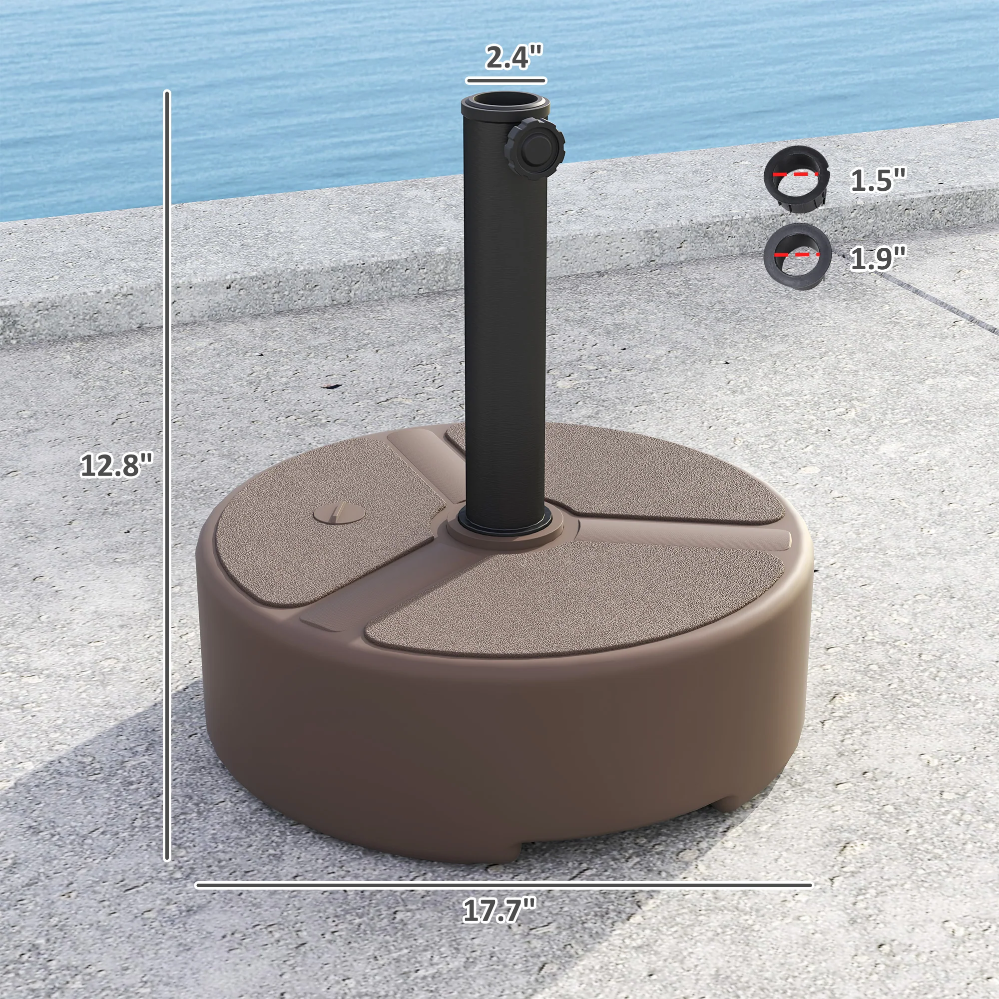 Round Patio Umbrella Base Holder, Heavy Duty Outdoor Umbrella Stand Base, Filled Up to 44lbs with Stand or 40lbs with Water for Garden, Poolside, Brown - Image 5