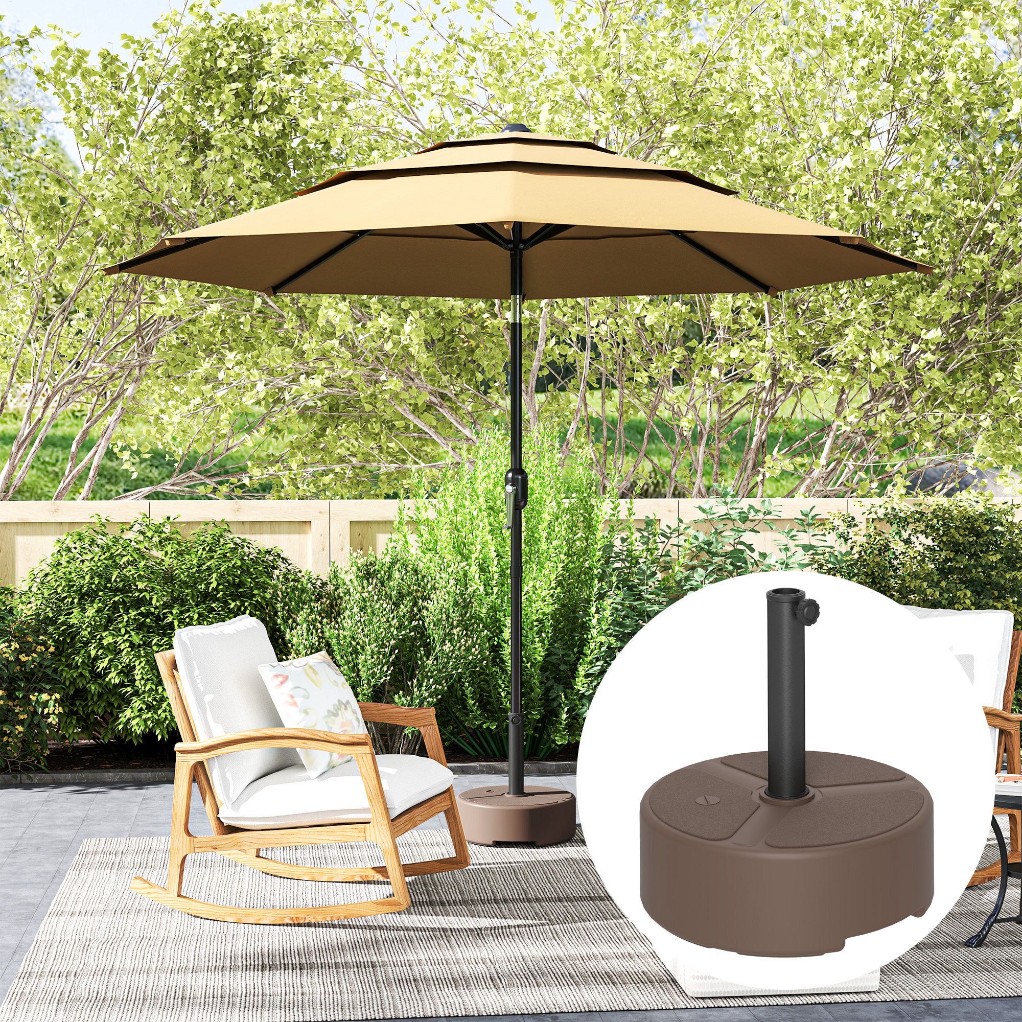 Round Patio Umbrella Base Holder, Heavy Duty Outdoor Umbrella Stand Base, Filled Up to 44lbs with Stand or 40lbs with Water for Garden, Poolside, Brown - Image 9