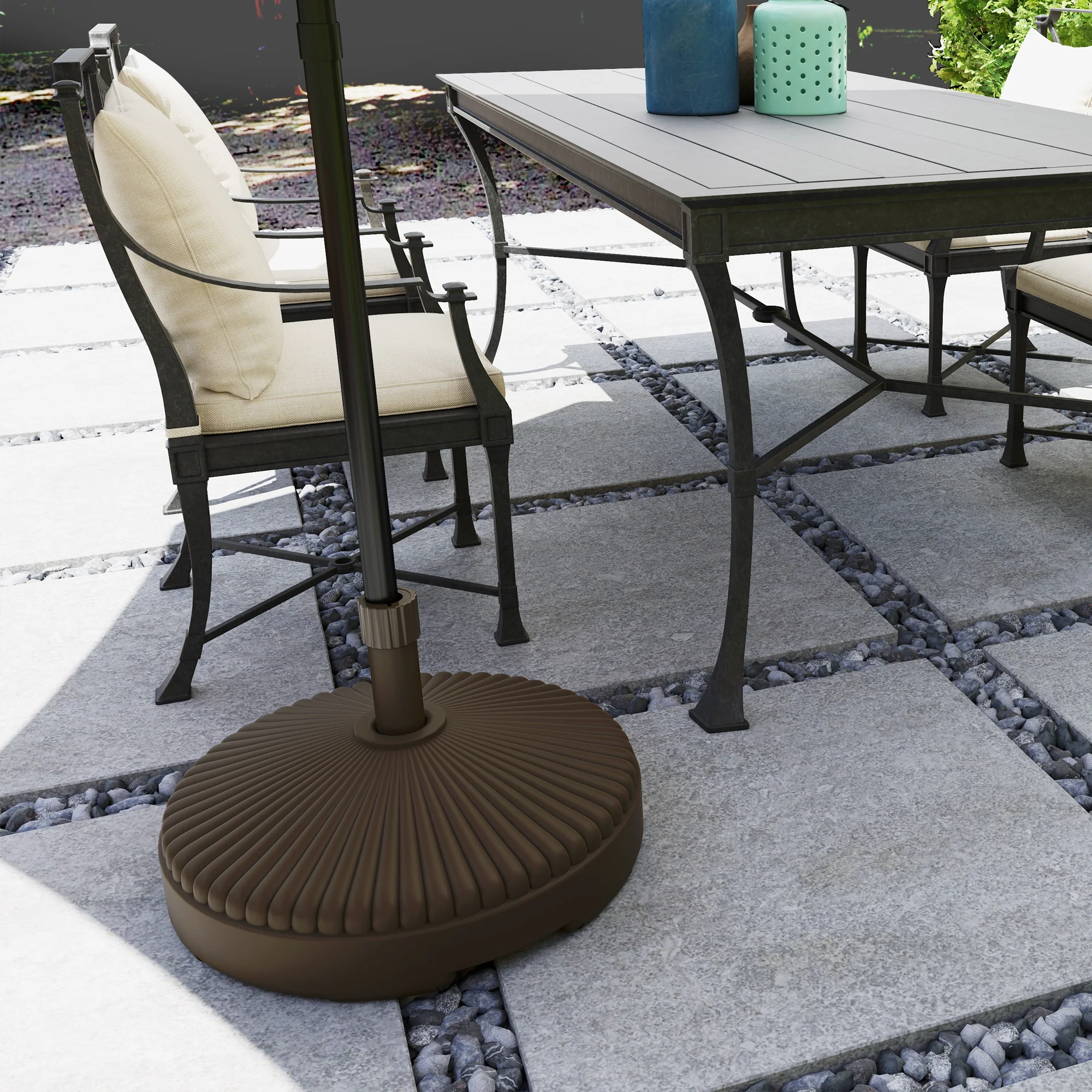 Round Patio Umbrella Base Holder, Heavy Duty Outdoor Umbrella Stand Base, Filled Up to 62lbs with Stand or 51lbs with Water for Garden, Poolside, Brown - Image 10