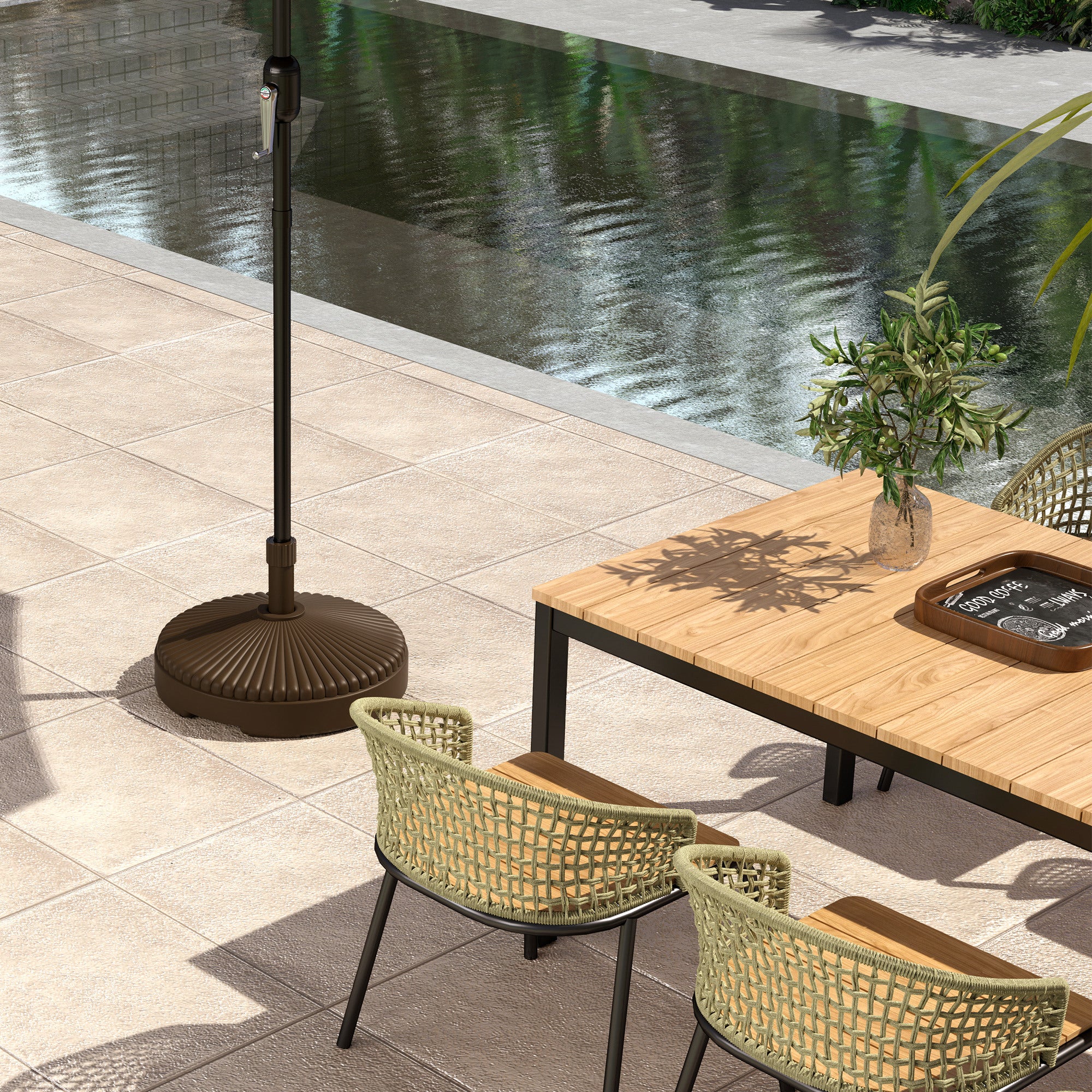 Round Patio Umbrella Base Holder, Heavy Duty Outdoor Umbrella Stand Base, Filled Up to 62lbs with Stand or 51lbs with Water for Garden, Poolside, Brown - Image 11