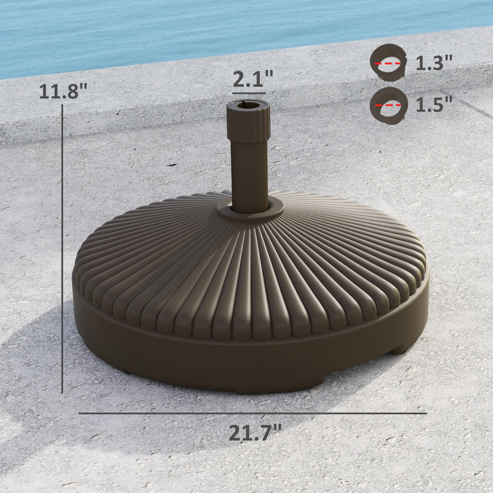 Round Patio Umbrella Base Holder, Heavy Duty Outdoor Umbrella Stand Base, Filled Up to 62lbs with Stand or 51lbs with Water for Garden, Poolside, Brown - Image 5