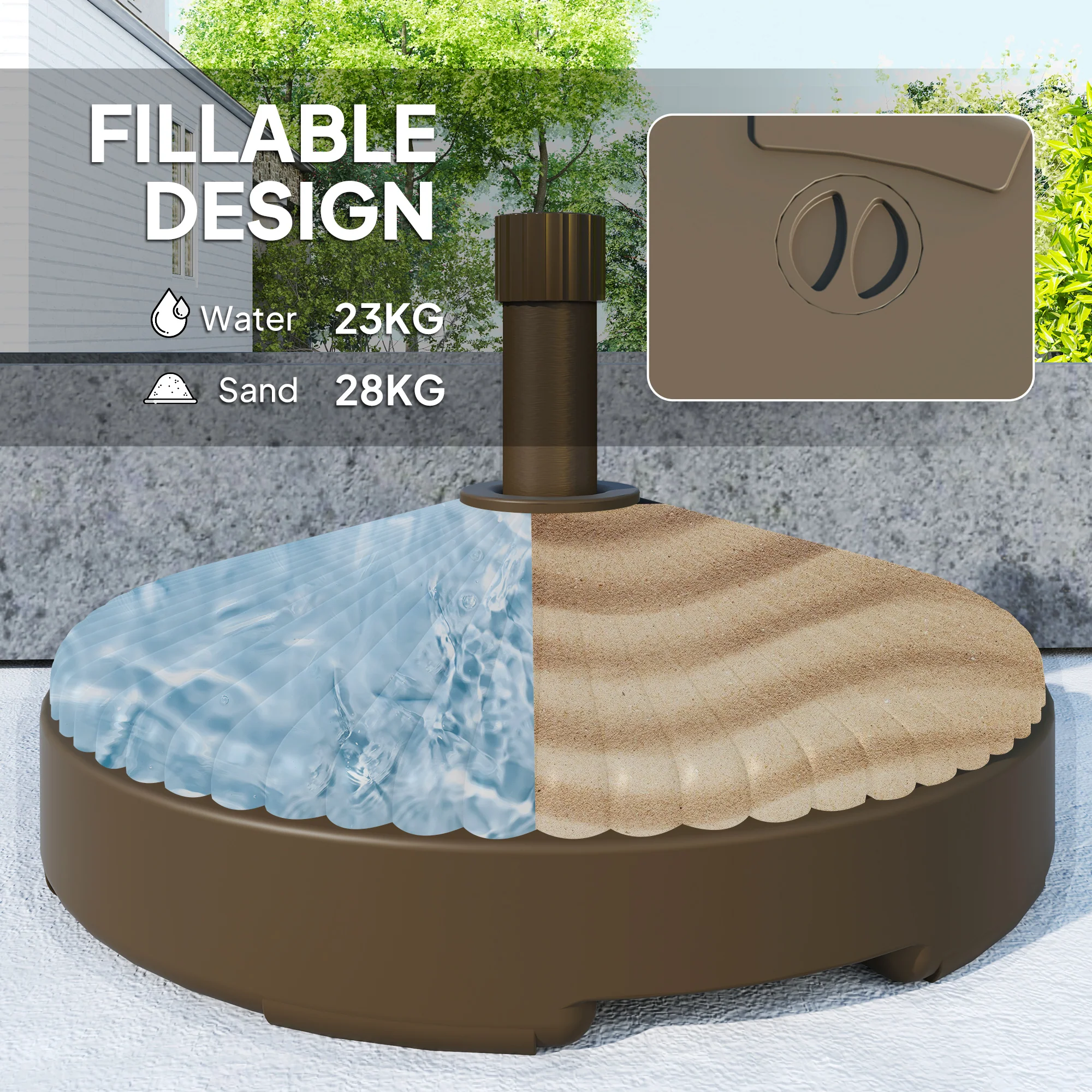 Round Patio Umbrella Base Holder, Heavy Duty Outdoor Umbrella Stand Base, Filled Up to 62lbs with Stand or 51lbs with Water for Garden, Poolside, Brown - Image 6