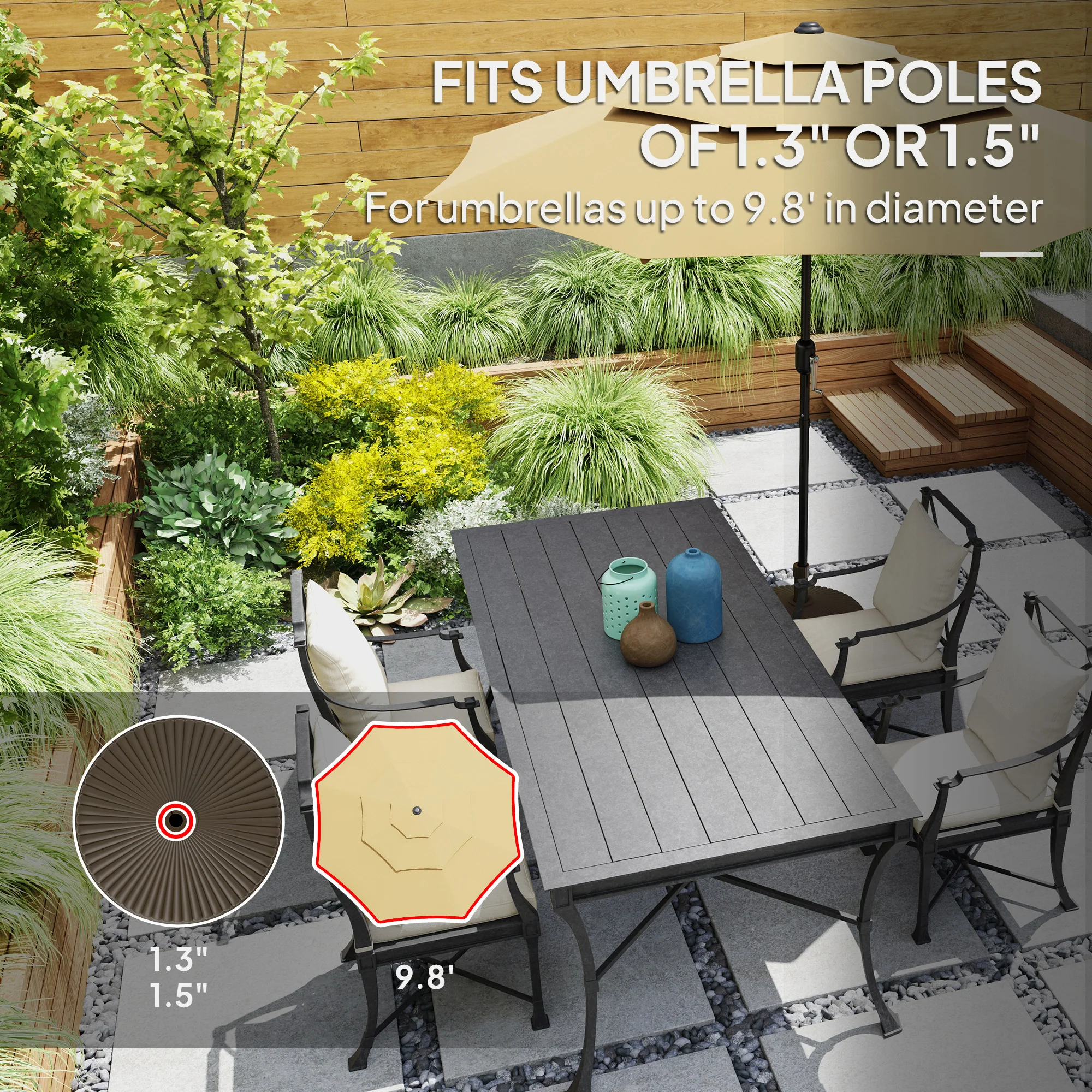 Round Patio Umbrella Base Holder, Heavy Duty Outdoor Umbrella Stand Base, Filled Up to 62lbs with Stand or 51lbs with Water for Garden, Poolside, Brown - Image 7