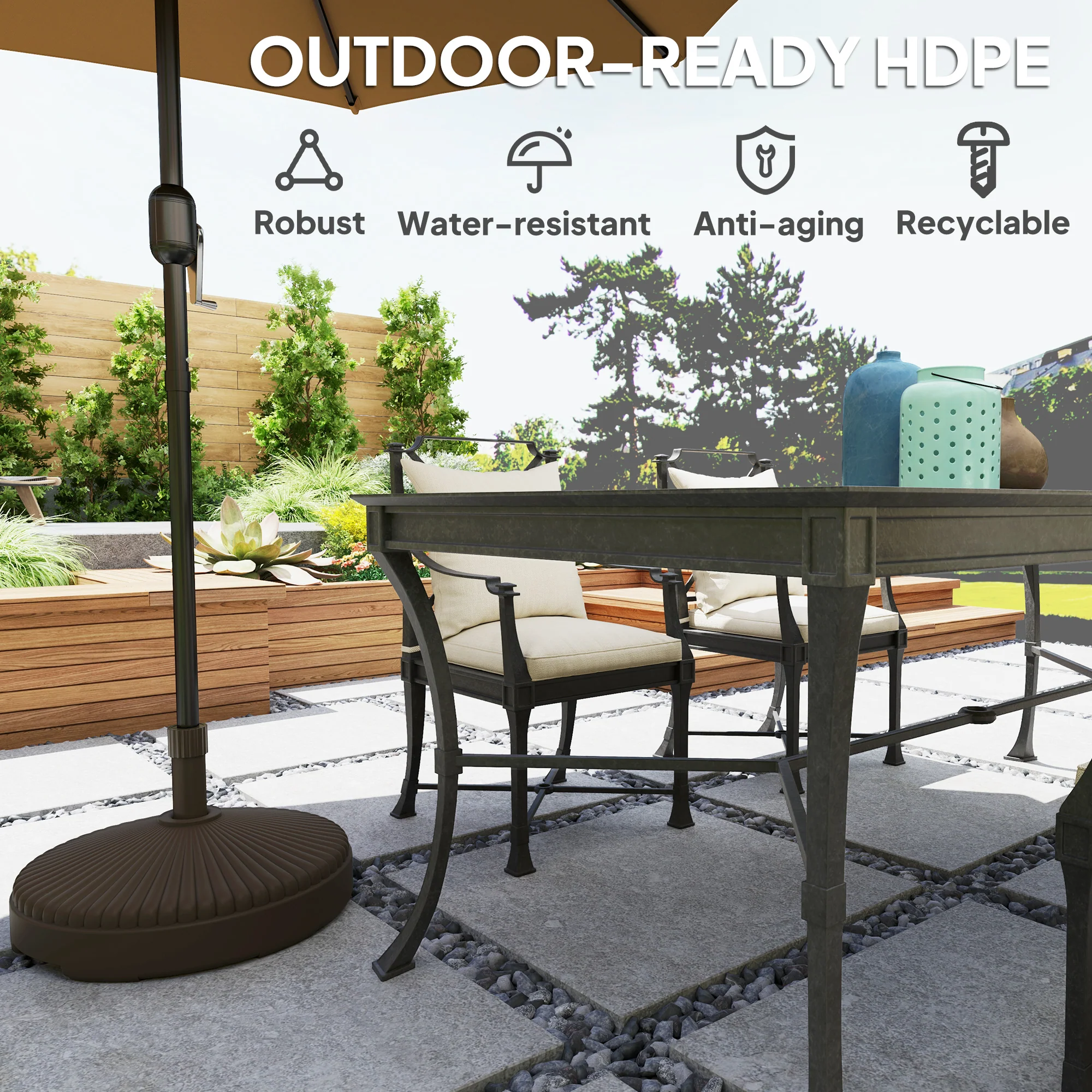 Round Patio Umbrella Base Holder, Heavy Duty Outdoor Umbrella Stand Base, Filled Up to 62lbs with Stand or 51lbs with Water for Garden, Poolside, Brown - Image 8