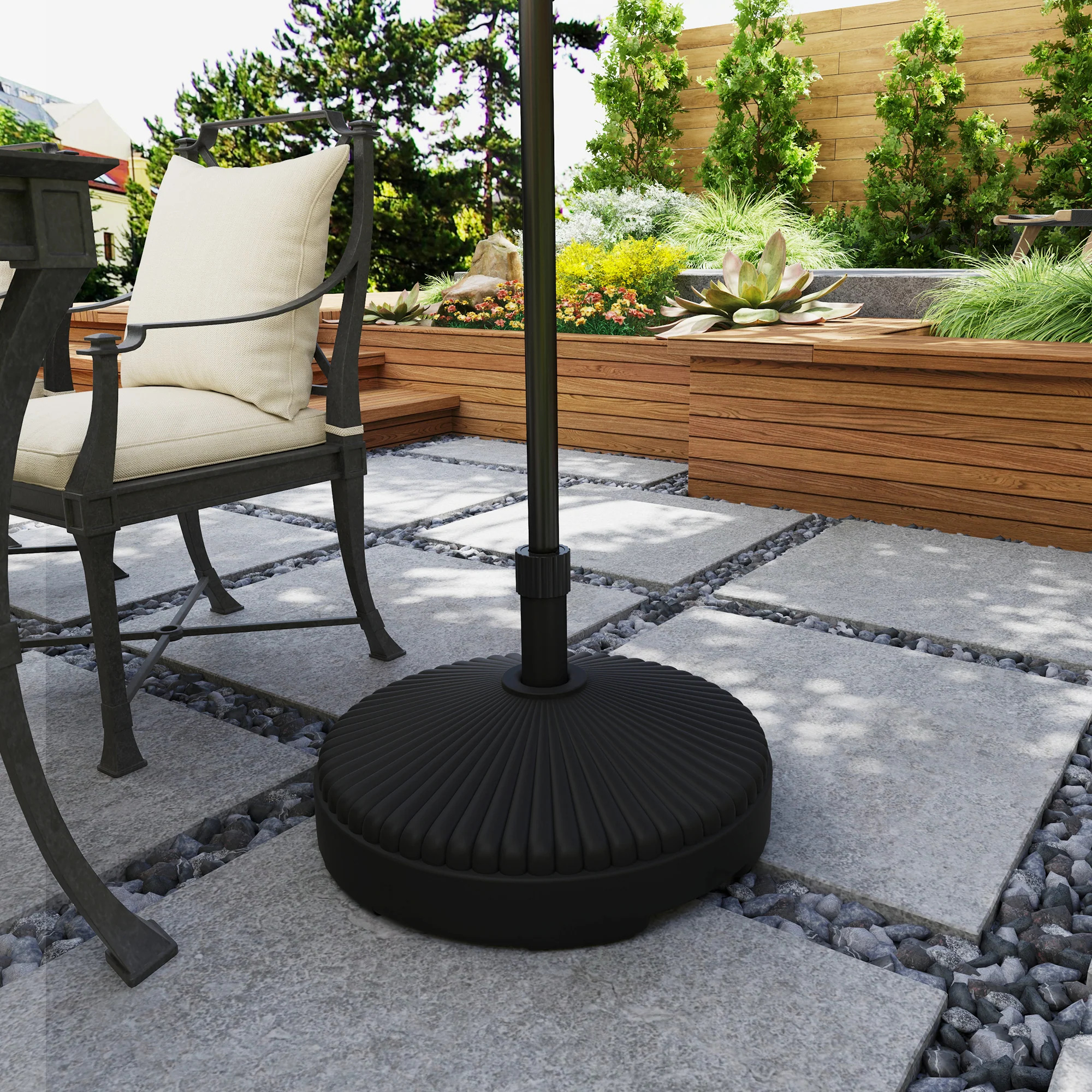 Round Patio Umbrella Base Holder, Heavy Duty Outdoor Umbrella Stand Base, Filled Up to 62lbs with Stand or 51lbs with Water for Garden, Poolside, Black - Image 10