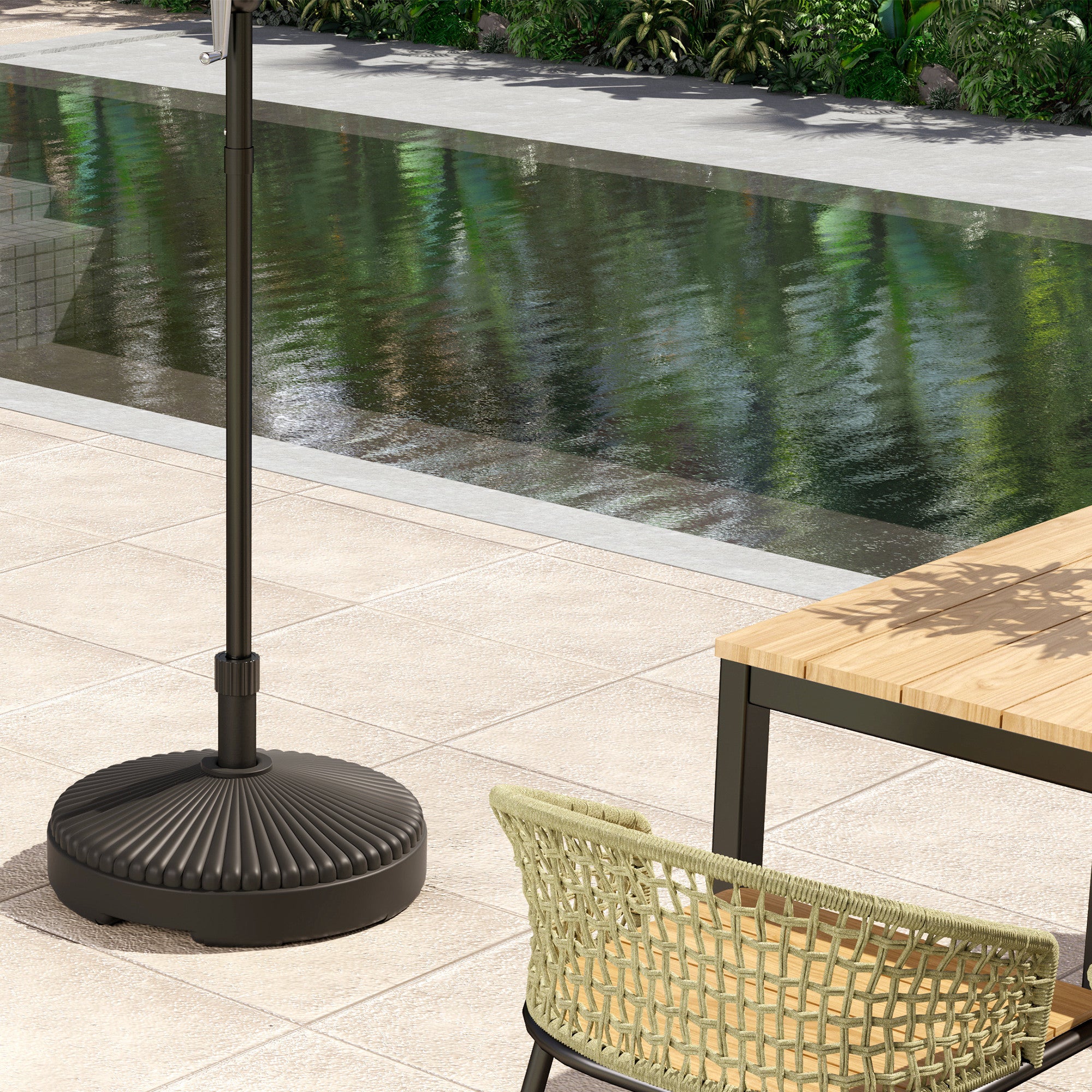 Round Patio Umbrella Base Holder, Heavy Duty Outdoor Umbrella Stand Base, Filled Up to 62lbs with Stand or 51lbs with Water for Garden, Poolside, Black - Image 11