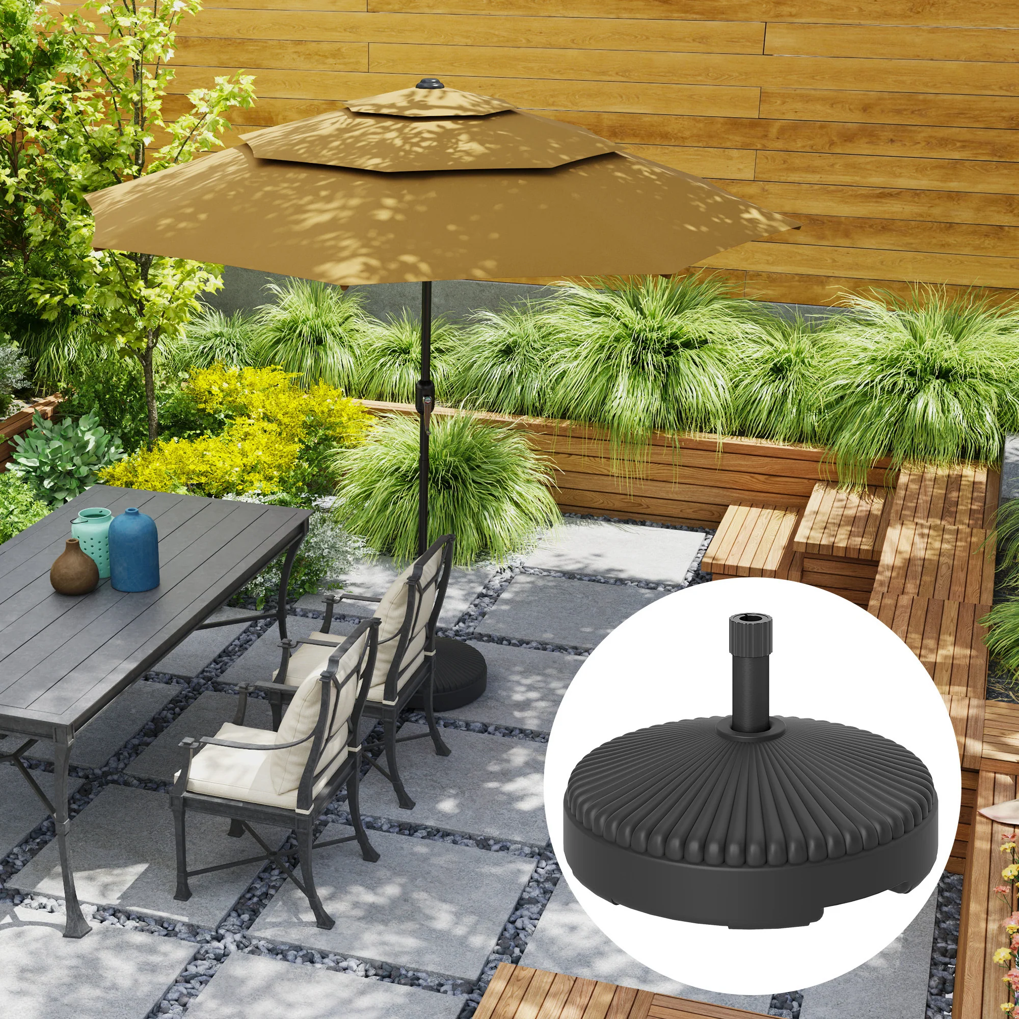 Round Patio Umbrella Base Holder, Heavy Duty Outdoor Umbrella Stand Base, Filled Up to 62lbs with Stand or 51lbs with Water for Garden, Poolside, Black - Image 4
