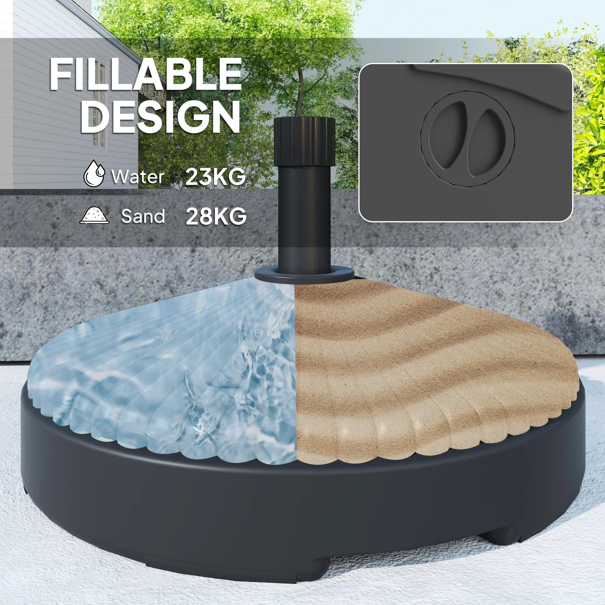 Round Patio Umbrella Base Holder, Heavy Duty Outdoor Umbrella Stand Base, Filled Up to 62lbs with Stand or 51lbs with Water for Garden, Poolside, Black - Image 6