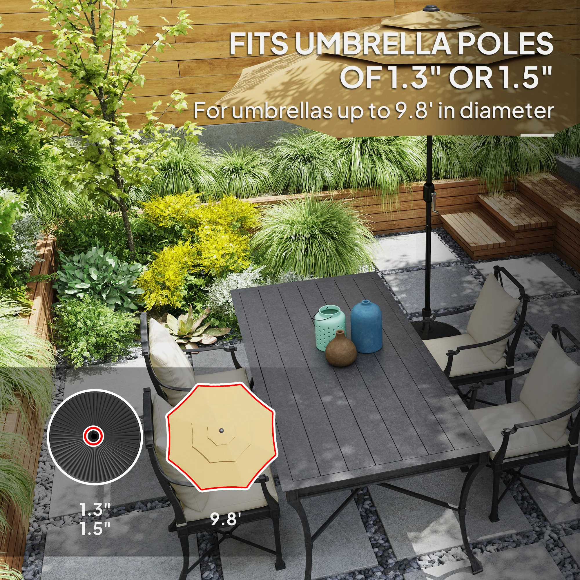 Round Patio Umbrella Base Holder, Heavy Duty Outdoor Umbrella Stand Base, Filled Up to 62lbs with Stand or 51lbs with Water for Garden, Poolside, Black - Image 7